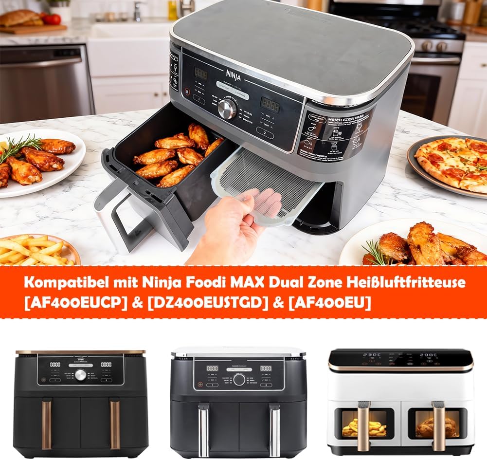 BYKITCHEN 2 Stück Spritzschutz Zubehör für Ninja Dual Zone Heißluftfritteuse 9,5L DZ400EU/DZ400EUSTGD/AF400EU, Magnetisch Edelstahl Spritzschutz, Heißluftfritteuse Zubehör für Ninja Airfryer – Bild 2