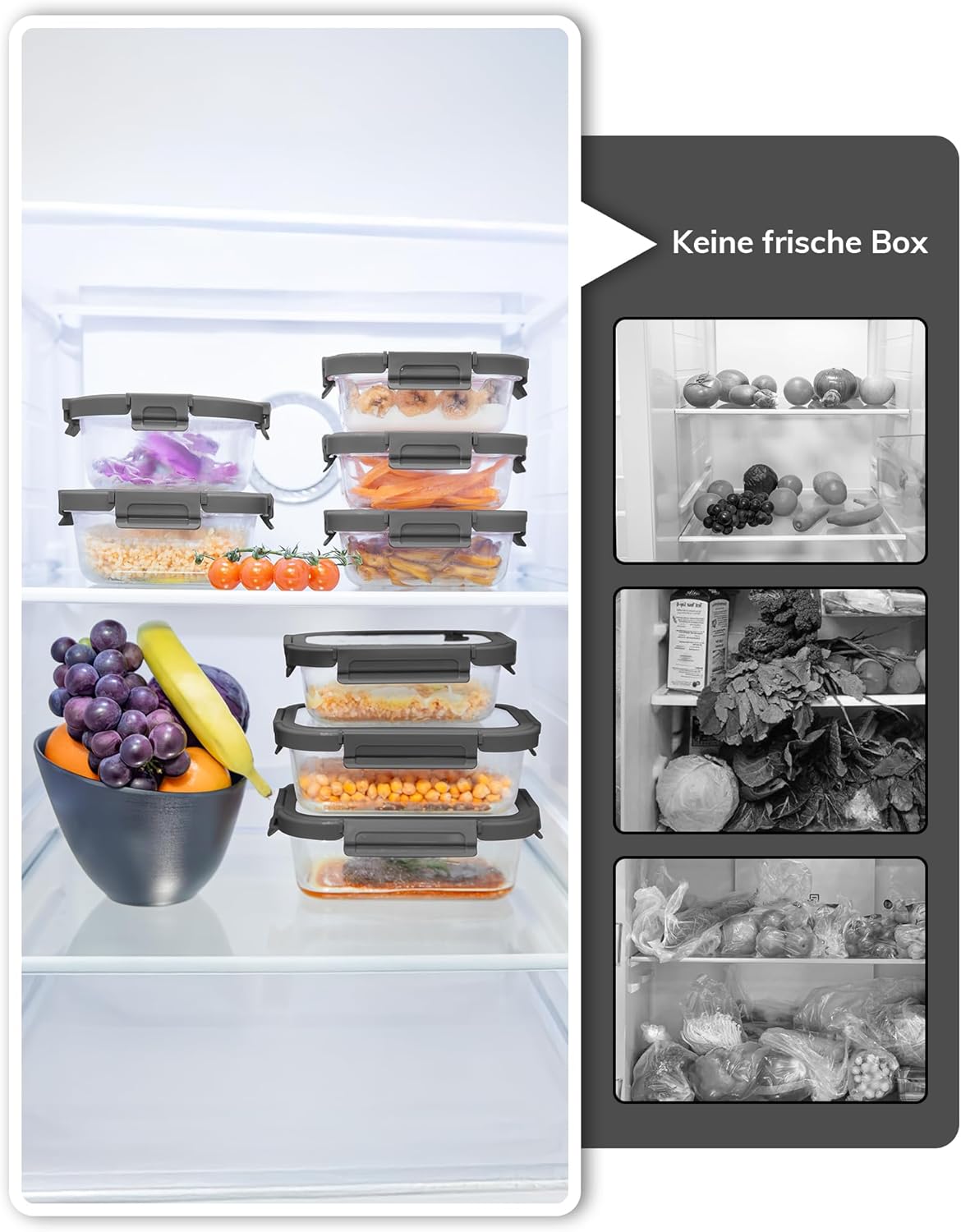 5er-Pack Borosilikatglasbehälter mit gehärtetem Deckel, 1040 ml/4,4 Tassen, luftdichtes Meal-Prep-Set, mikrowellen-/gefriergeeignet/ofenfest -20℃~510℃, Grau – Bild 9