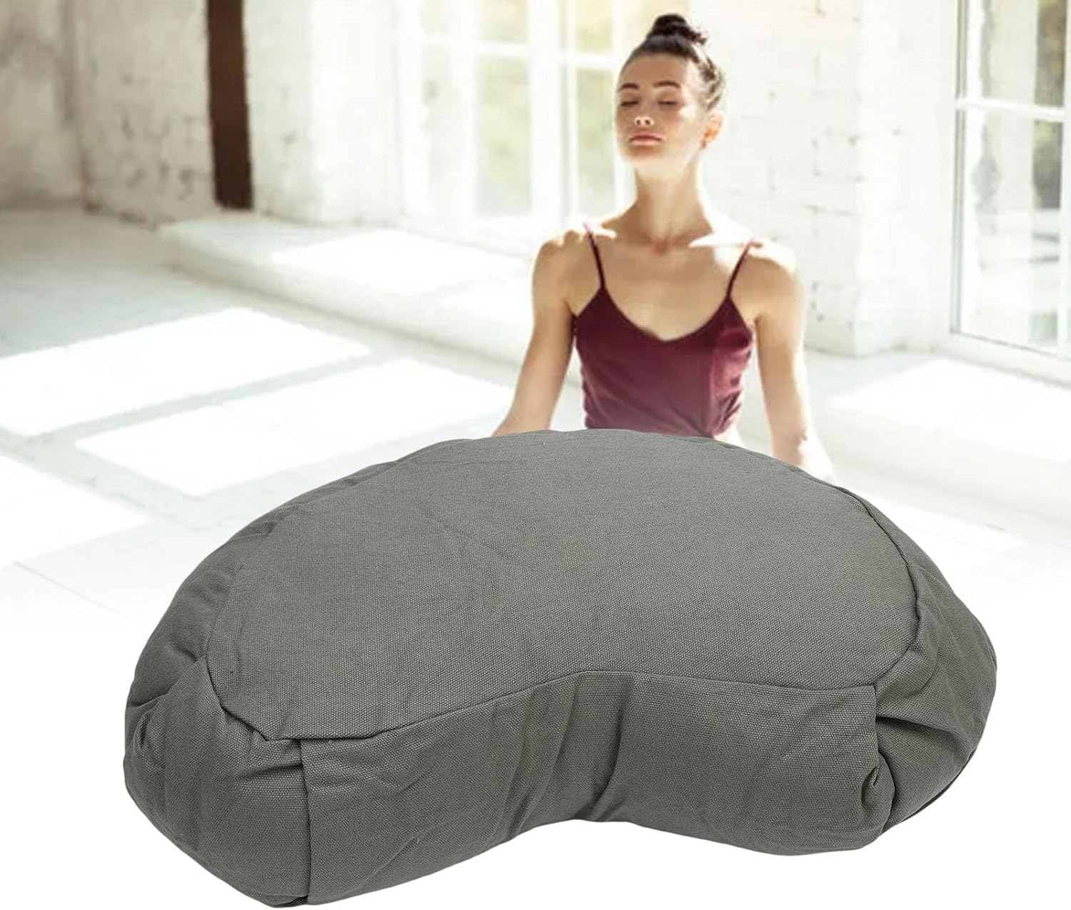 Jonlaki Halbmond-Meditationskissen, Baumwollbezug, ideal für Yoga und Meditation, kompakt und leicht, unterstützt den ruhigen Geist, Bodensitze mit Komfort und Halt – Bild 5