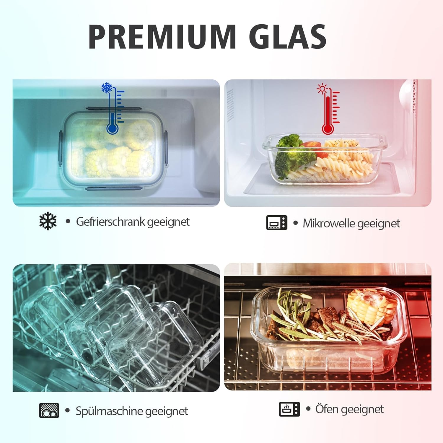 GENICOOK Set mit 24 Frischhaltedosen aus Glas mit Deckel – Vorratsgläser für Lebensmittel, Meal-Prep-Boxen, Vorratsbehälter, luftdichte Lebensmittelbehälter für die Küche – Bild 5