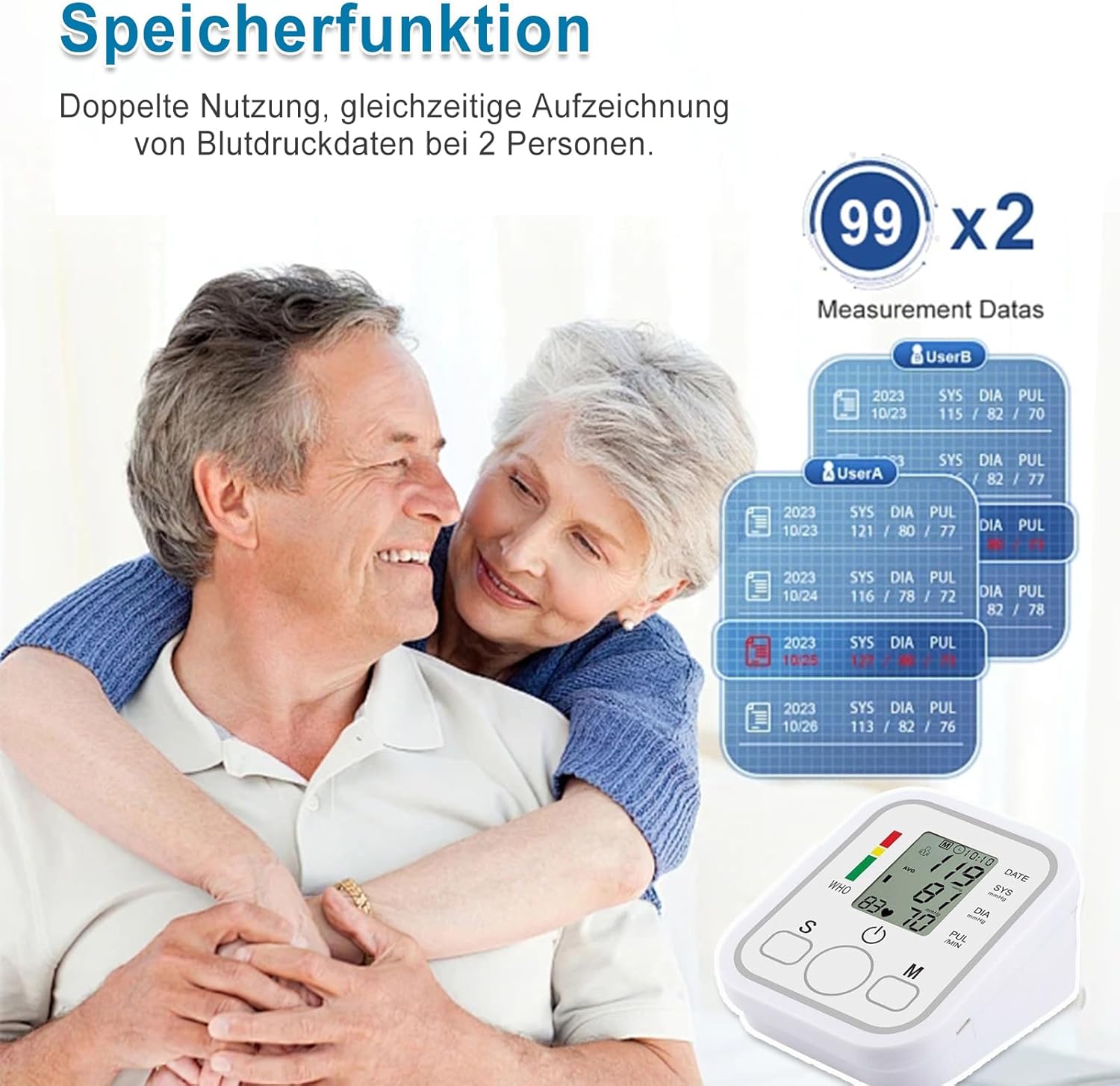 Blutdruckmessgerät, Oberarm-Blutdruckmessgerät, digitales Blutdruckmessgerät für den Heimgebrauch, Arrhythmie-Erkennung, Pulsmessung, Risikoanzeige, LED-Anzeige – Bild 4