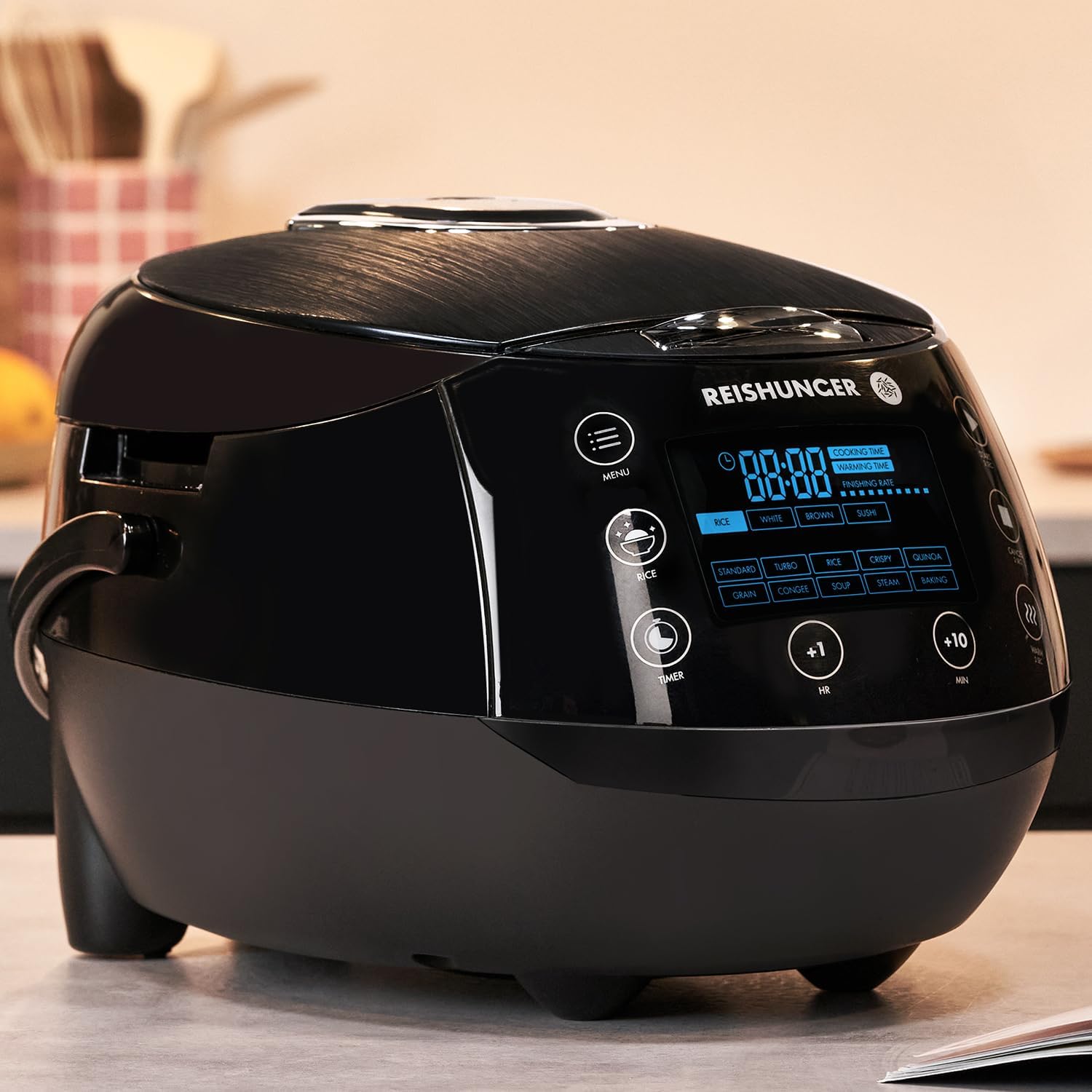 REISHUNGER Digitaler Reiskocher und Dampfgarer Schwarz | 1,5 Liter für 8 Personen | Warmhaltefunktion, Timer und Premium-Innentopf | Multikocher, 12 Programme, 7-Phasen-Technologie – Bild 7
