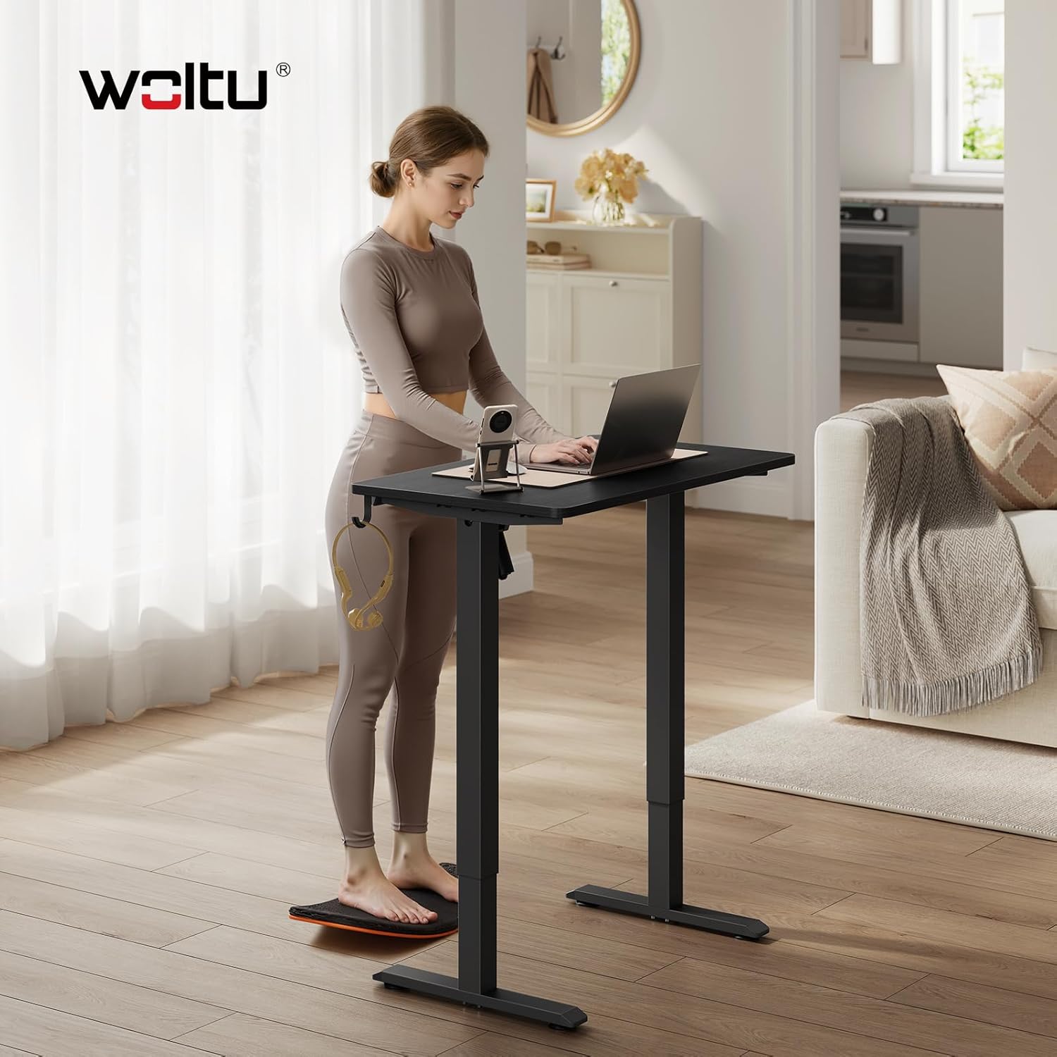 WOLTU Höhenverstellbarer elektrischer Schreibtisch mit Memory-Funktion & Kollisionsschutz, 80 kg Tragkraft, leise, Computertisch für Home Office, Arbeitszimmer, 80 x 48 cm, Schwarz – Bild 2
