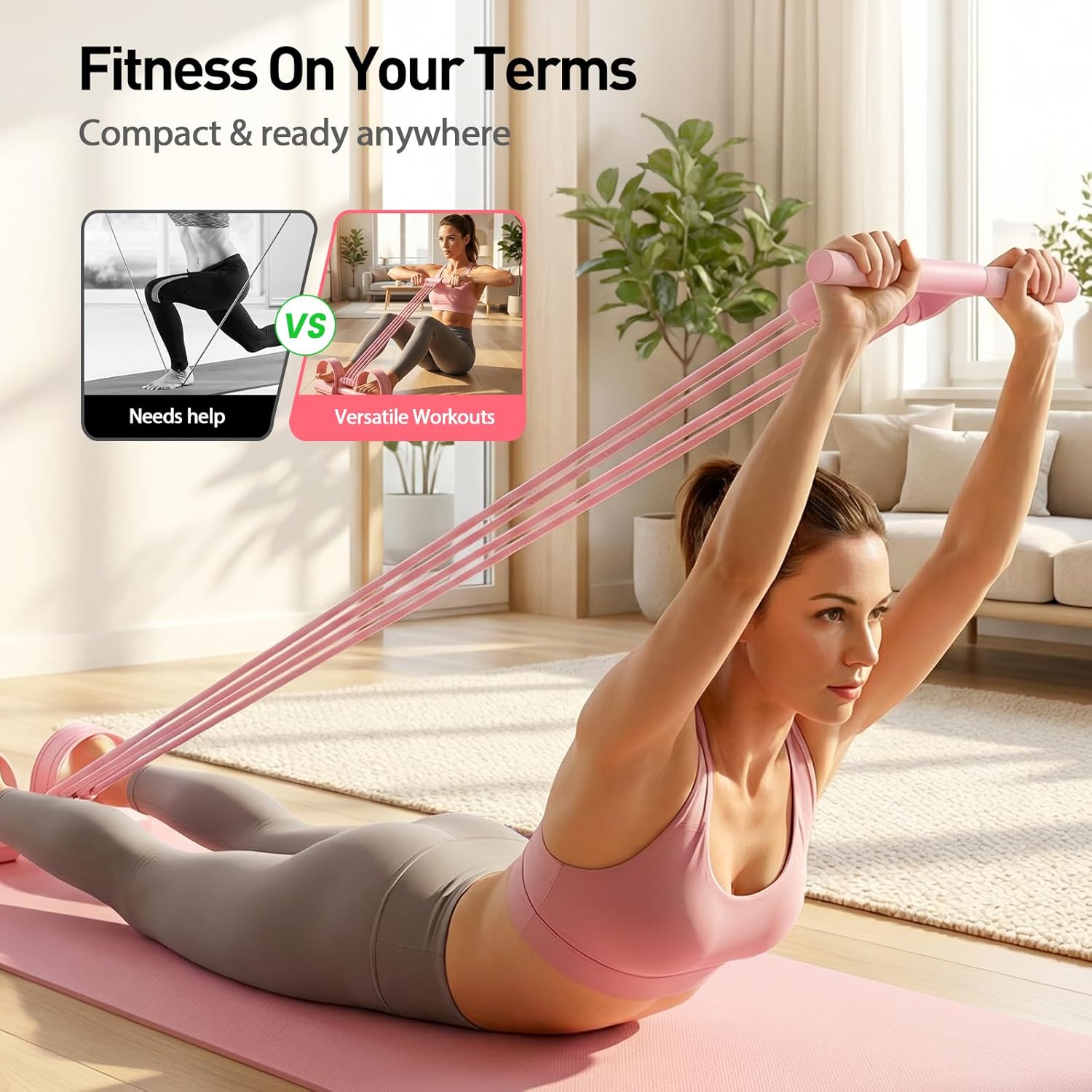 Widerstandsbänder mit Griff, 3-in-1 Multifunktions-Expander, Fitnessbänder Fußzugband 8 Röhren Resistance Bands, Ganzkörpertrainer für elastisches Zugseil Beintrainer für Yoga Fitness – Bild 3