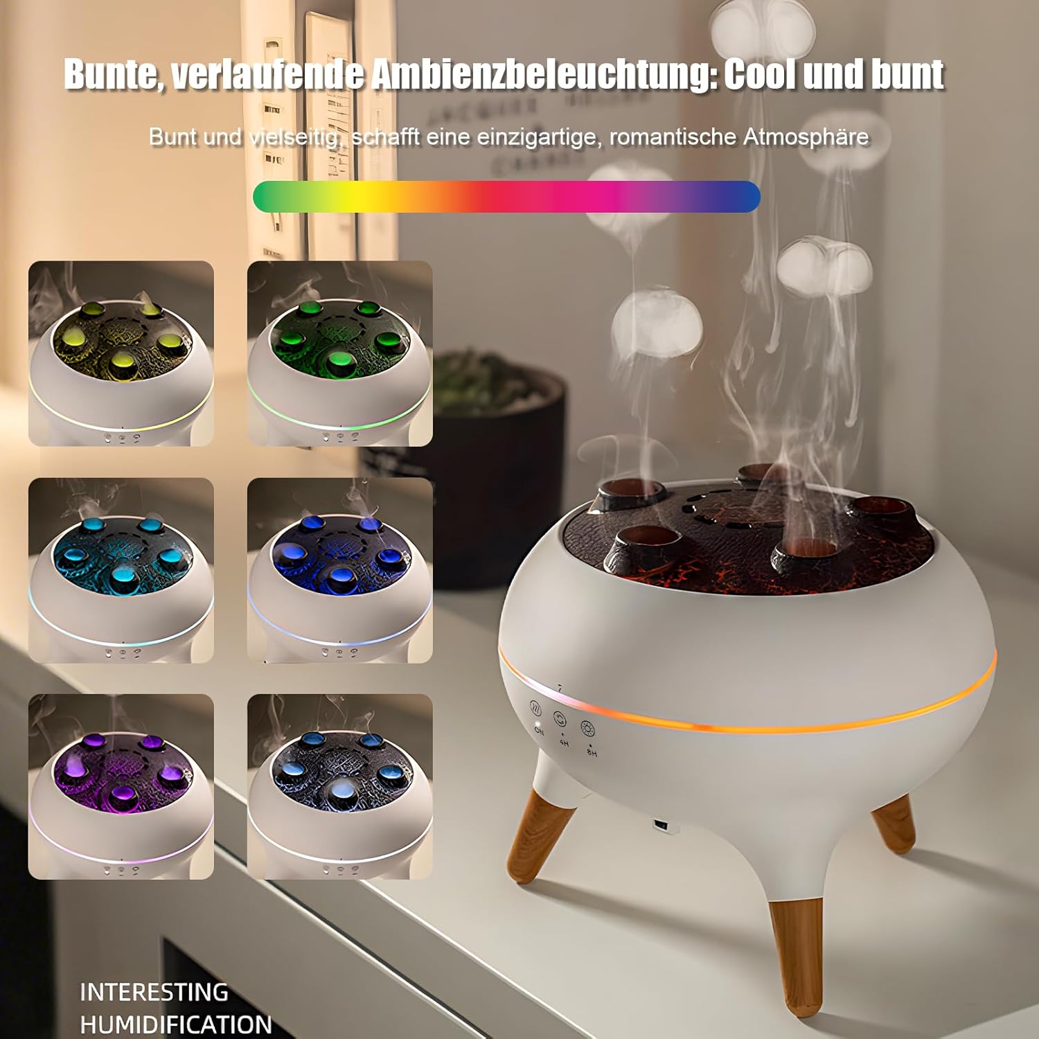 Quallen-Aroma-Diffusor, Duftöl-Diffusor für ätherische Öle, 250 ml Luftbefeuchter, Musiksynchronisation, Quallen mit 7-Farben-Licht, Fernbedienung und Timer für das Heimbüro (weiß) – Bild 5