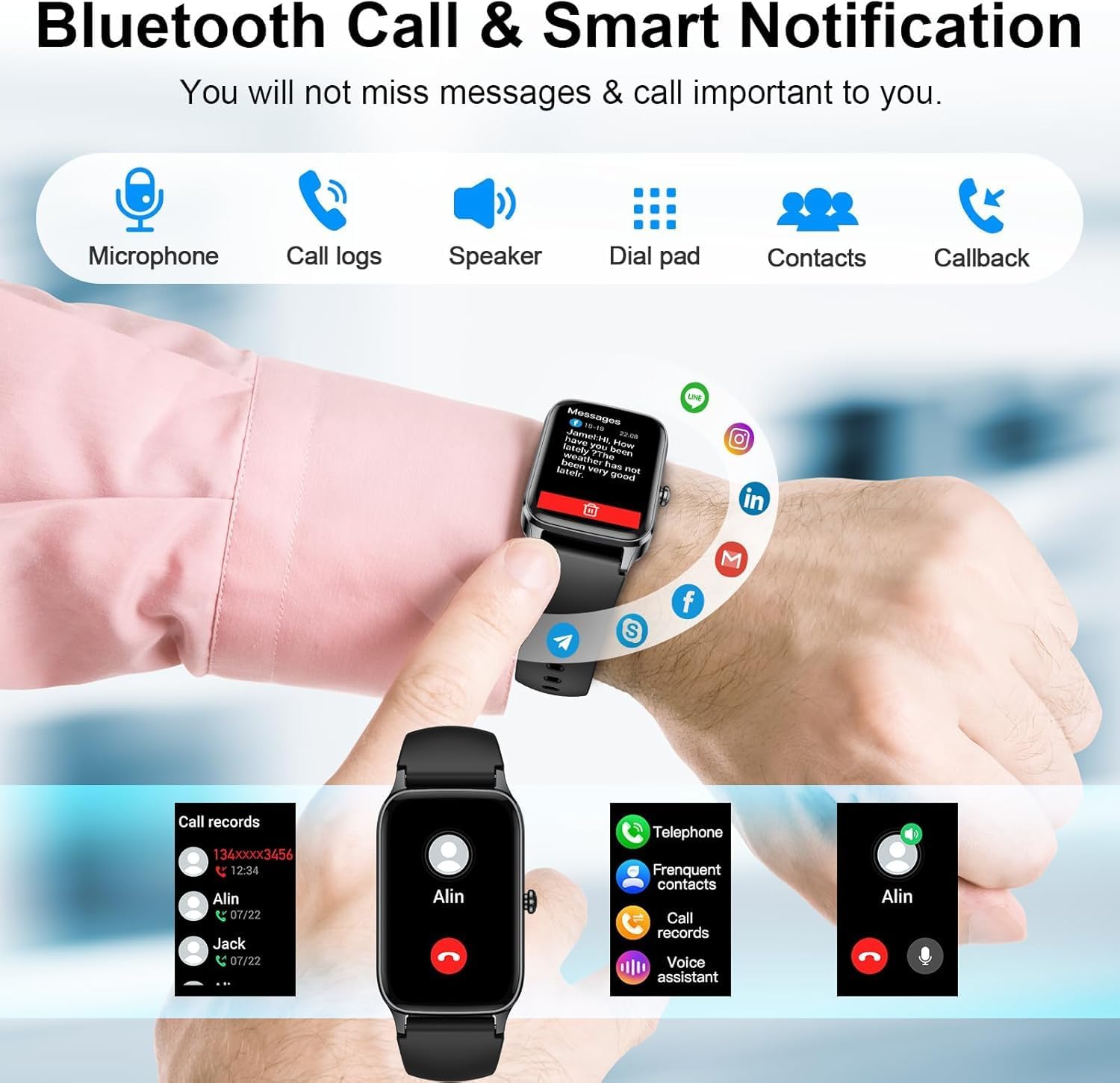 Smartwatch Herren Damen 2026, 1,57 Zoll HD Fitnessuhr Herren mit Telefonfunktion, Wasserdichter Aktivitätstracker 110+ Sportmodi, Fitnesstracker mit Schlafmonitor Schrittzähler, Uhr für Android/iOS – Bild 2