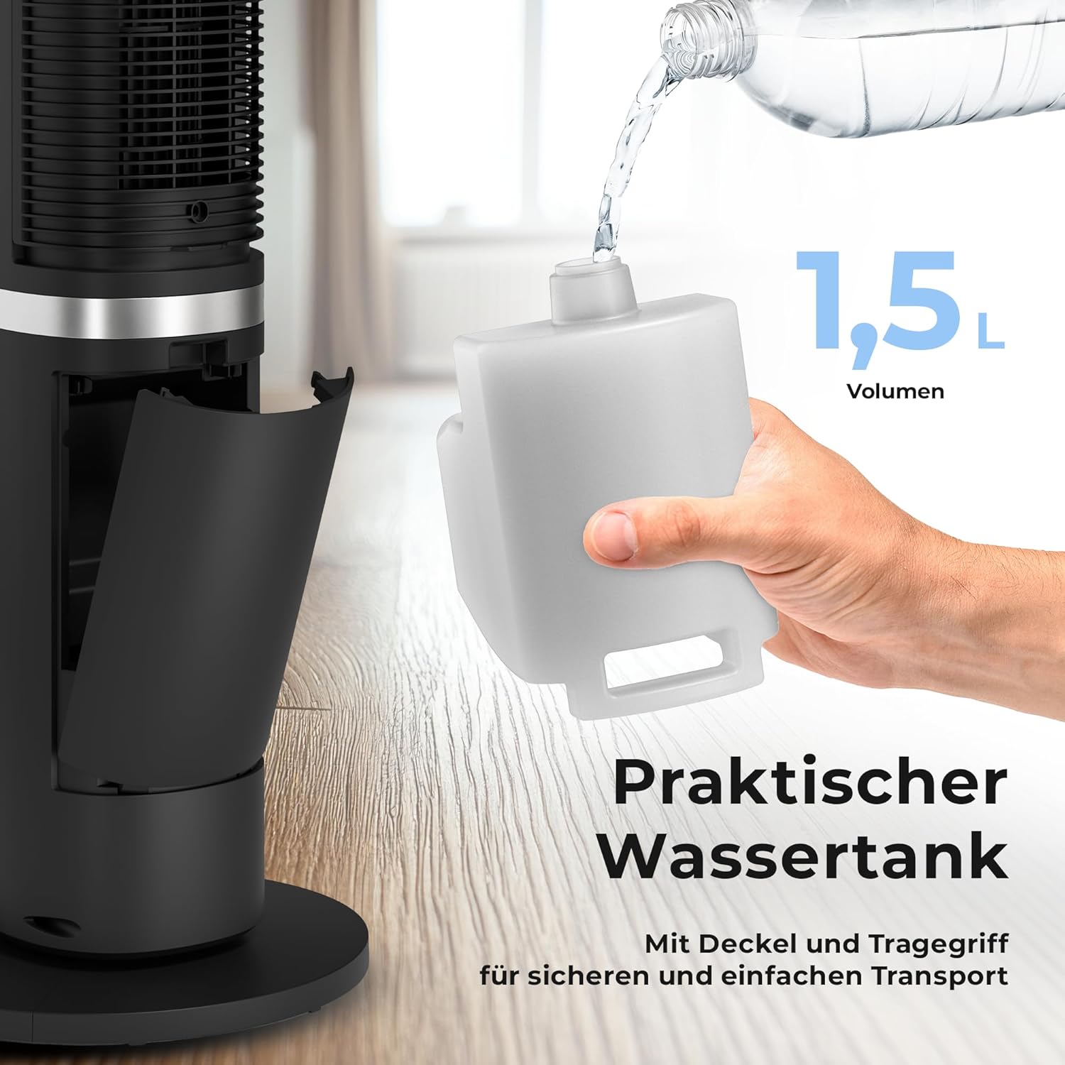 Balter 5-in-1 mobiles Klimagerät ohne Abluftschlauch – Ventilator mit Wasserkühlung – Luftkühler & Luftreiniger, Luftbefeuchter – Turmventilator mit Wasserkühlung – Timer – sehr leise – Bild 8