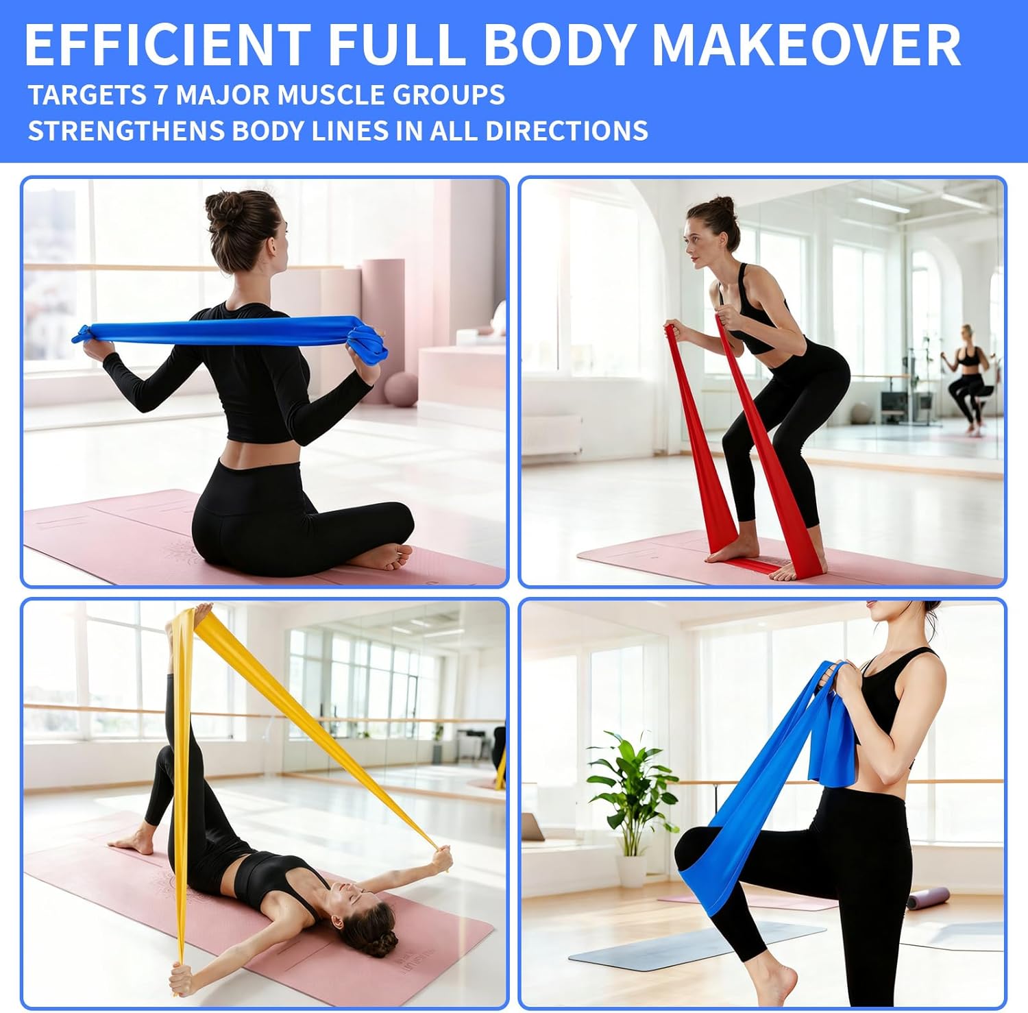 Fitnessbänder (3er-Set), Übungsband mit 3 Widerstandsstufen, 1,5 m Fitnessband, Widerstandsbänder für Yoga, Pilates, Muskelaufbau – Bild 4