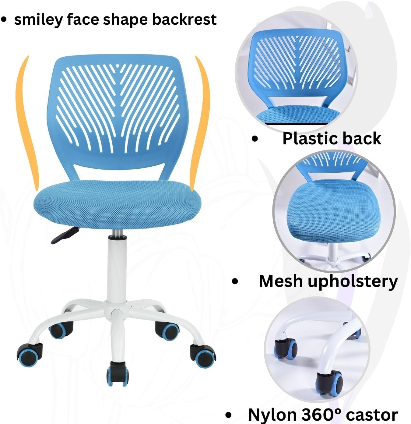 FurnitureR 2 x höhenverstellbare Drehstühle, ergonomischer Schreibtischstuhl für Kinder/Jugendliche, drehbarer Bürostuhl mit Rollen für Heimbüro und Kinderzimmer – Bild 5