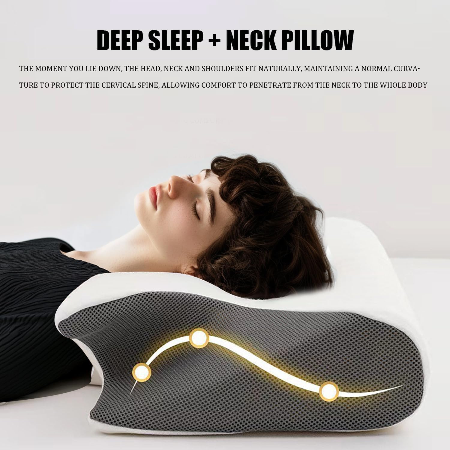 Nackenstützkissen, 2-in-1 ergonomisches orthopädisches Kissen, Memory-Schaum-Kissen, Nackenschmerzen, ergonomisches Kissen für Seiten-, Rücken- und Bauchschläfer (grau) – Bild 2