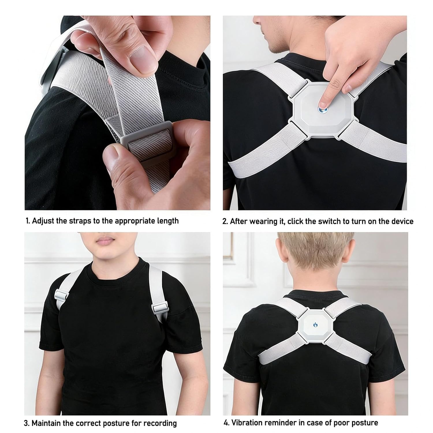 Elektronischer Haltungstrainer, Smart Corrector, Trainer Rücken mit Vibration, Rückenglätter, elektrischer Stützgürtel, orthopädisch verstellbarer Stabilisator, für Kinder, Männer, Frauen (A) – Bild 5