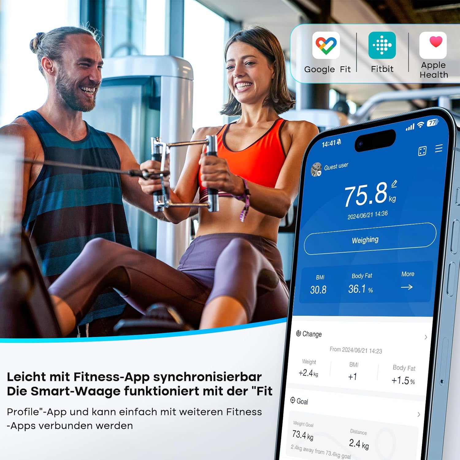 GE Körperfettwaage, digitale Körperanalysewaage, intelligente Waage mit Körperfett und Muskelmasse bis 220 kg, großes LED-Display, Bluetooth-Körperwaage mit App – Bild 5