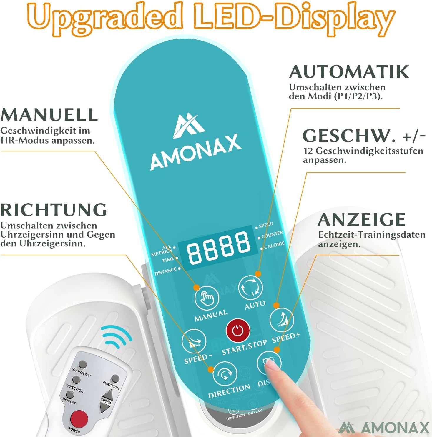 Amonax Elektrischer Mini-Ellipsentrainer für Zuhause und Büro, Untertisch-Crosstrainer mit Fernbedienung und Display, 12 Geschwindigkeiten, leise und kompakt, für Senioren und Erwachsene – Bild 2