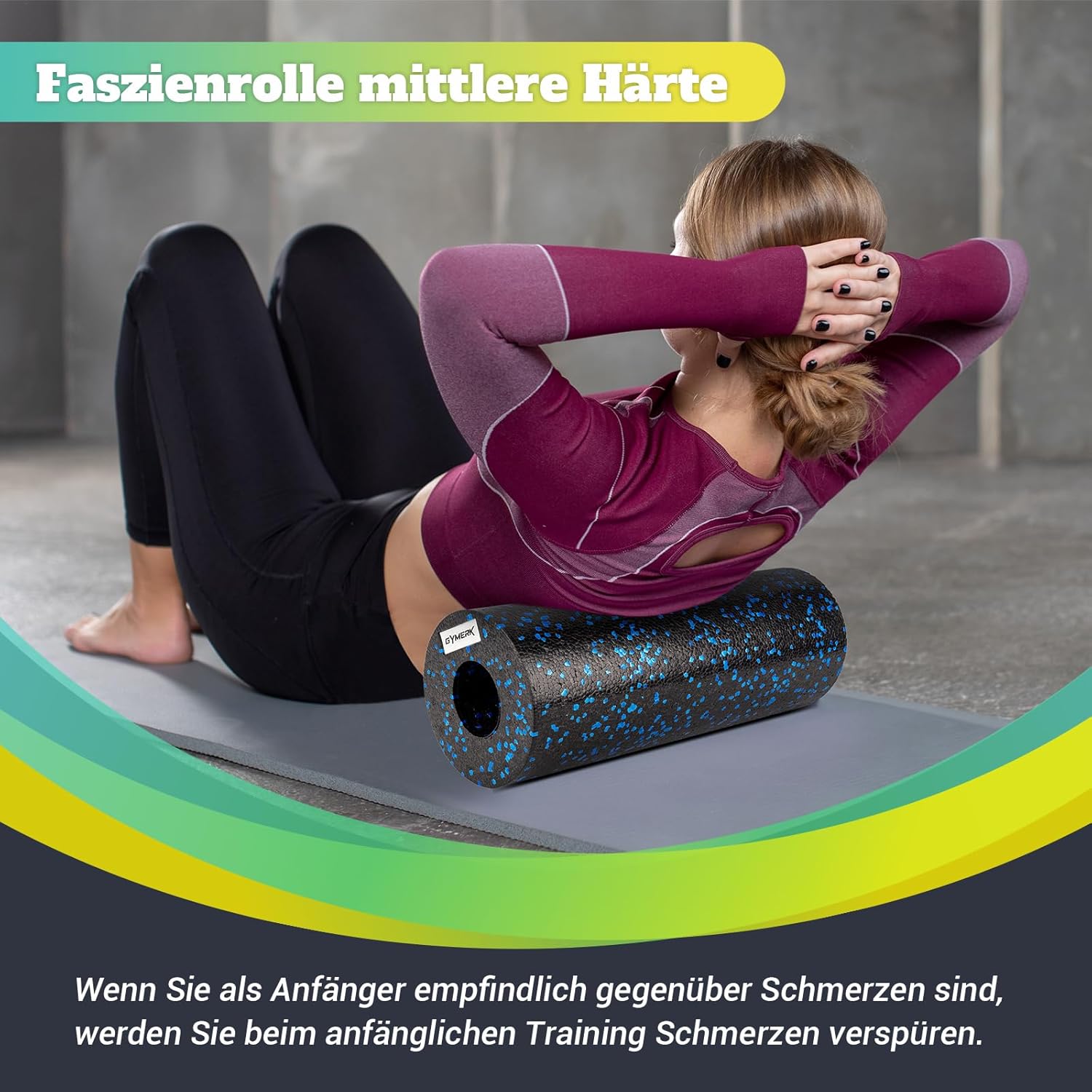 GYMERK Faszienrolle mittlerer Härte, Schaumstoffrolle (33 x 14 cm), Selbstmassage-Gesichtsrolle zur Dehnung & Fitness von Rücken, Wirbelsäule, Beinen, effektive Massagerolle für funktionelles Training – Bild 2