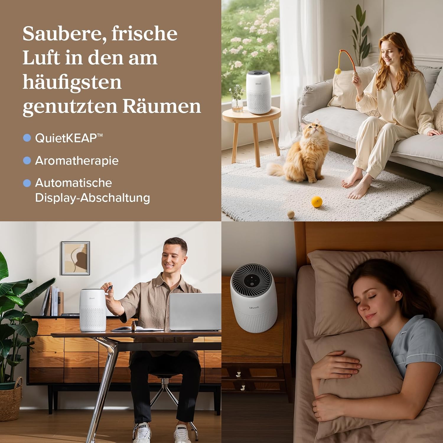 Levoit Luftreiniger für Allergiker mit Aromatherapie, HEPA-Luftfilter gegen Schimmel, Staub und Tierhaare bis 0,3 µm für Schlafzimmer, 7 Watt energiesparend, 3 Geschwindigkeiten, weiß – Bild 5