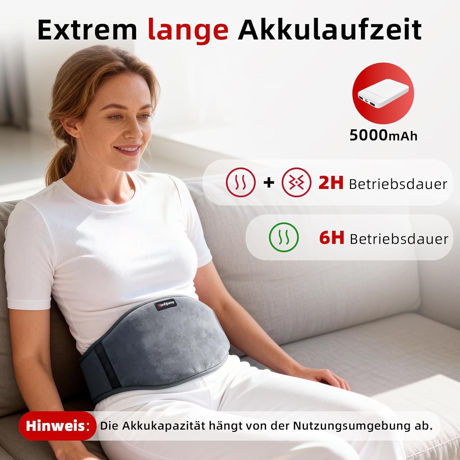 Comfytemp Wärmegürtel Vibrationsmassage für Rücken mit 25 Wh Akku, 147 x 18 cm kabelloses Massagegerät, Heizkissen, Wärmekissen, Rückenwärmer, Heizgürtel mit USB, Geschenke für Mütter, Frauen, Mama, Papa – Bild 3