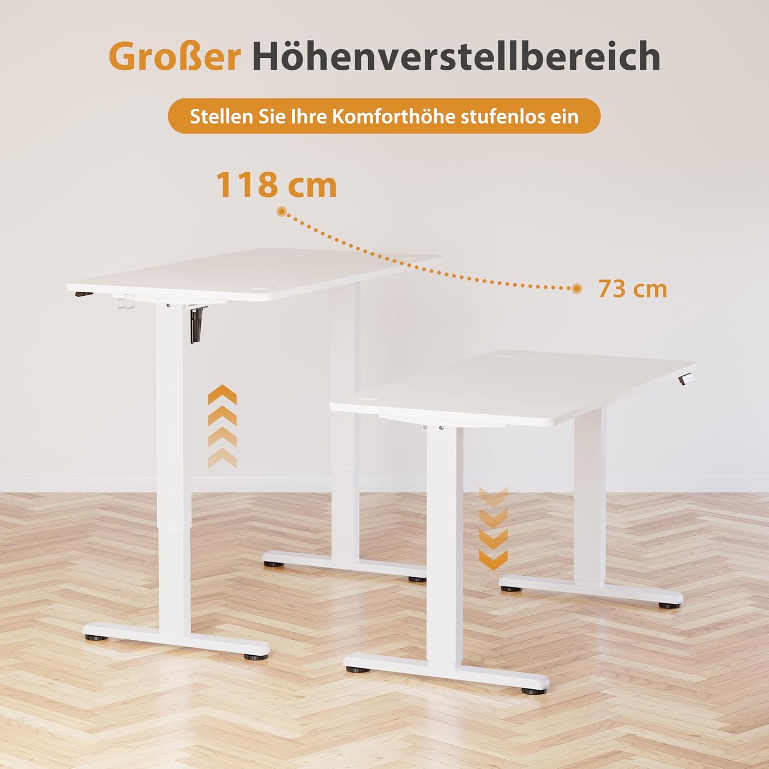Höhenverstellbarer Schreibtisch, elektrischer Stehpult, Büro-Computertisch mit Memory-Funktion, weiß, 120 x 60 cm – Bild 6