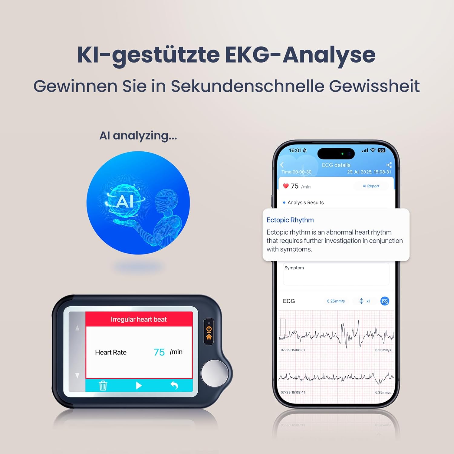 CheckMe EKG-Gerät für Zuhause, 30s/60s/5min Bluetooth-EKG-Monitor mit EKG-Analysebericht, kompatibel mit iOS & Android, Mac & Windows, Multi-User-Datenverwaltung – Bild 6