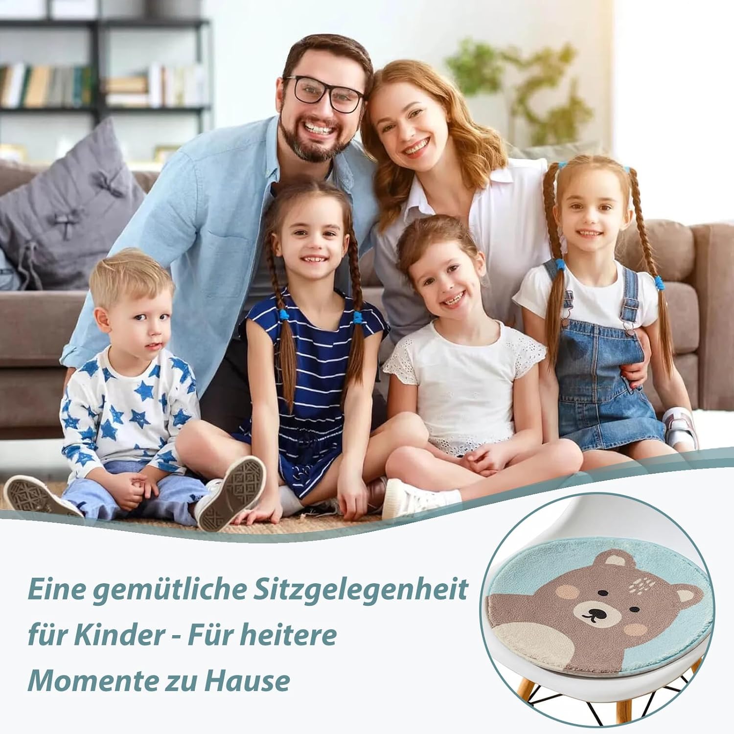 2er Set Kindersitzkissen, runde Stuhlkissen mit rutschfesten Einlagen, Bodenkissen, Tiersitzkissen, Stuhlkissen für drinnen und draußen, 30 x 30 cm (Standard) – Bild 6