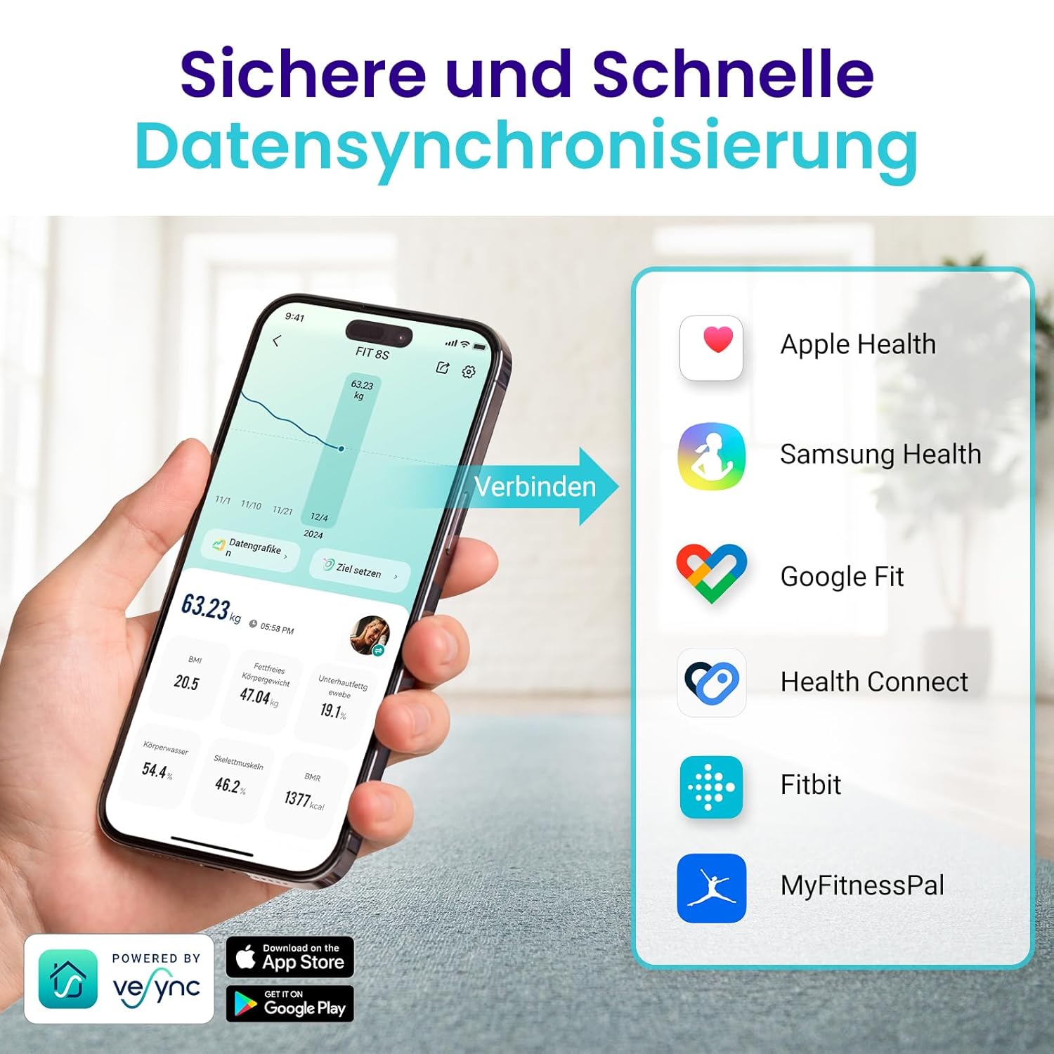 Etekcity Digitale Personenwaage mit Körperfett und Muskelmasse, 180 kg Körperfettwaage, Fitnesswaage, 13 Körperwerte, Körperfett, BMI, Muskelmasse, Protein, BMR, Schwarz – Bild 5