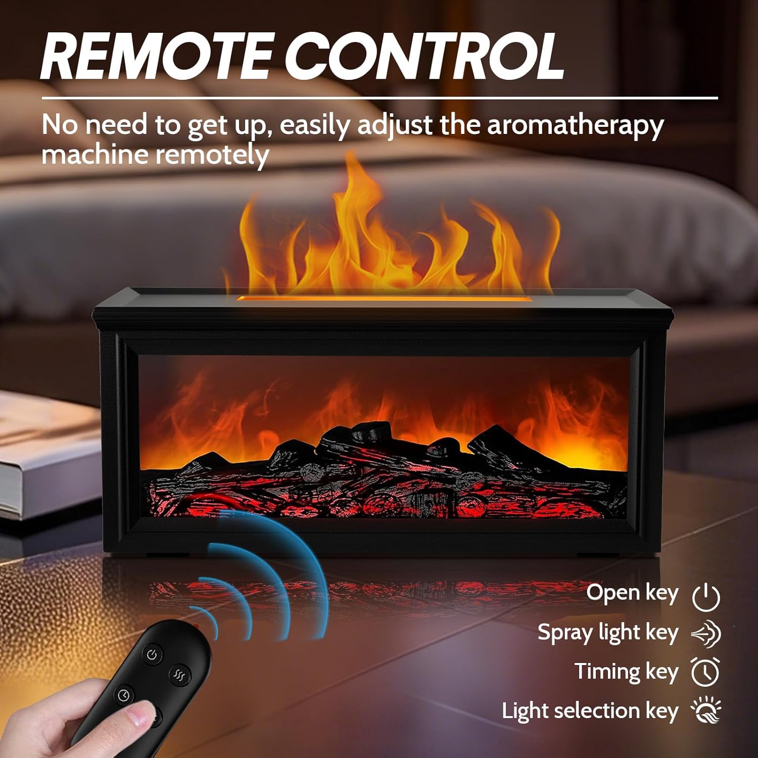 Aeshory Flammen Aroma Diffuser, 280ml USB Diffuser für Ätherische Öle, 7 Farben Licht Flammeneffekt, mit Fernbedienung, 4 Timer, Wasserlose Abschaltautomatik, Schwarz – Bild 5