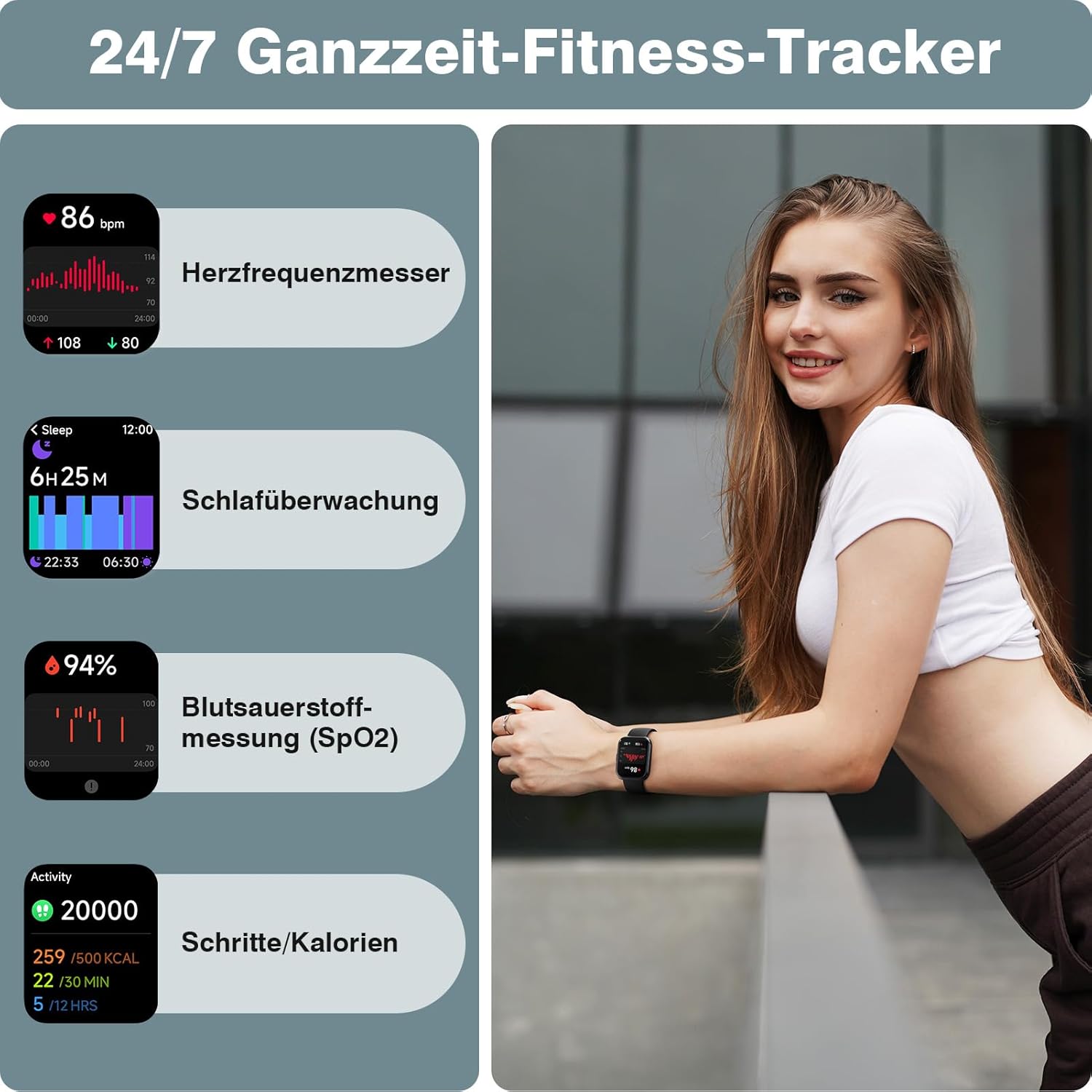 Smartwatch Herren Damen 1,85 Zoll Smartwatch mit Telefonfunktion/WhatsApp, Fitnessuhr Herren mit Herzfrequenz-/Schlafmonitor, 10-Tage-Akku, 3ATM wasserdichter Herzfrequenzmesser für Samsung/iOS/Android/Alexa – Bild 3