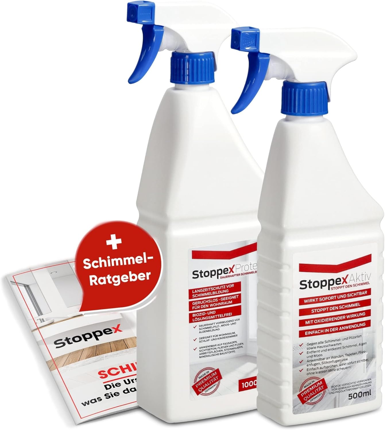 Stoppex® Schimmelentferner-Set (1,5 L), maximale Wirkung gegen Schimmel für Wände, Badezimmer und Silikonfugen, Anti-Schimmel-Spray-Set gegen Schimmel
