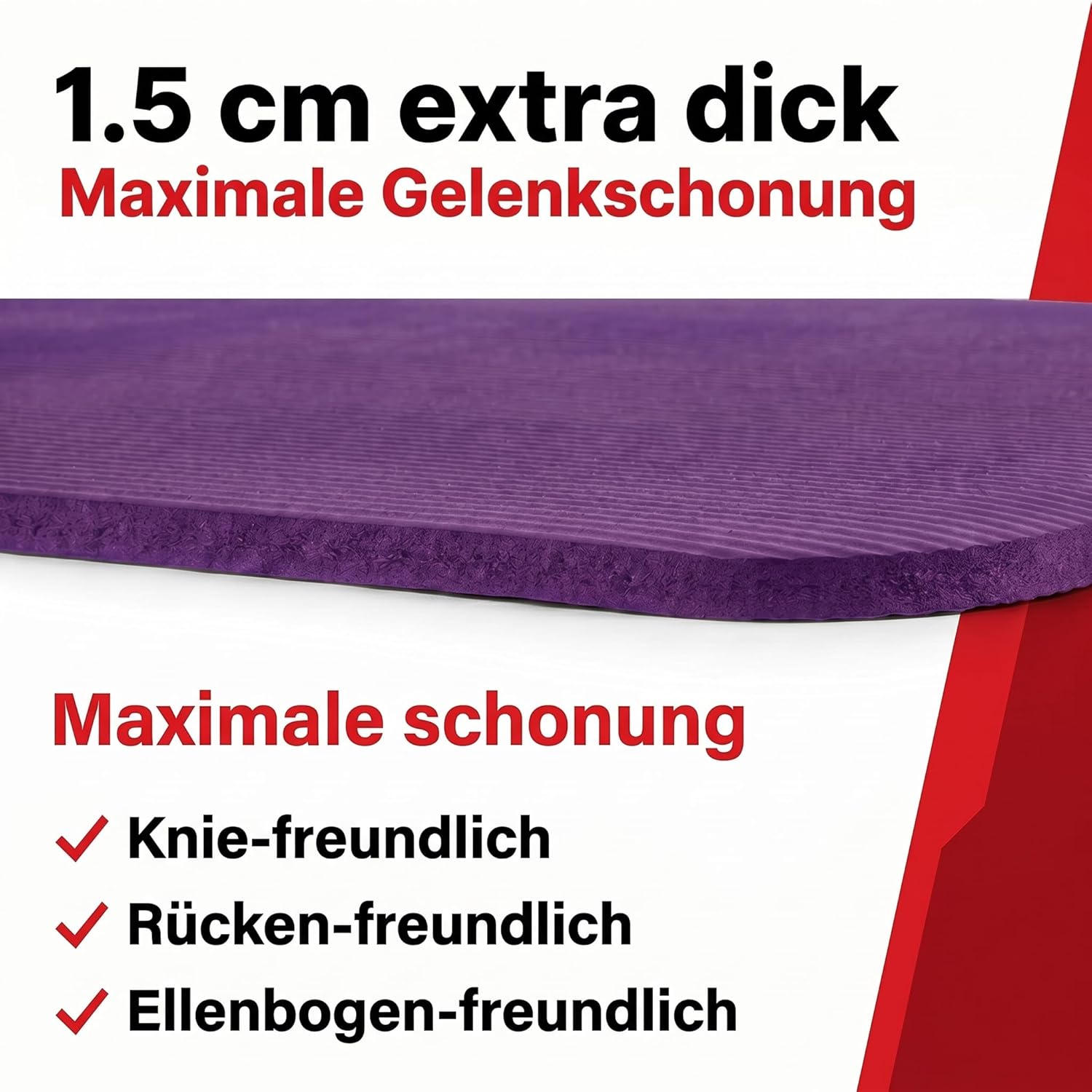 NRB Yogamatte 183 x 61 x 1,5 cm – extra dicke Fitnessmatte & Gymnastikmatte – rutschfest, gelenkschonend & langlebig – Pilatesmatte mit Tragegurt – Bild 3