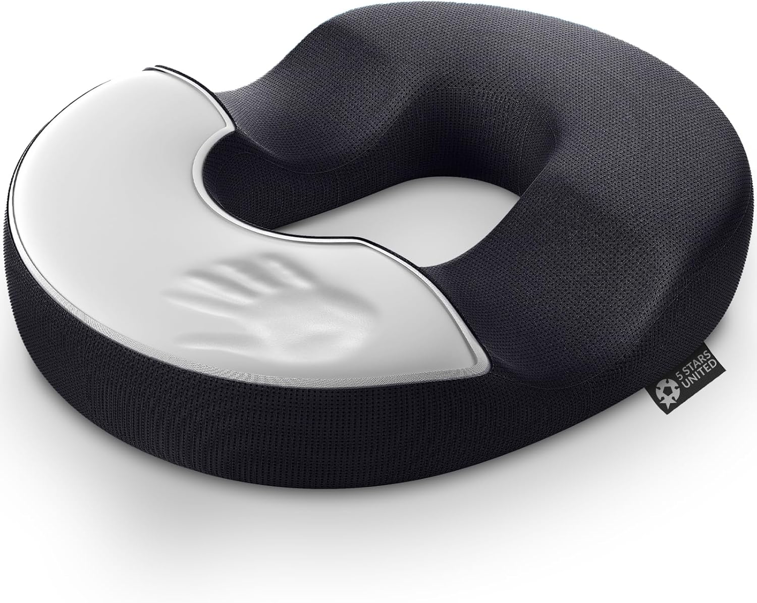 5 Star United Memory Foam Donut-Sitz – orthopädischer Hämorrhoiden- und Steißbeinsitz zur Schmerzlinderung, ergonomischer, rutschfester, waschbarer Bezug – schwarz, klein