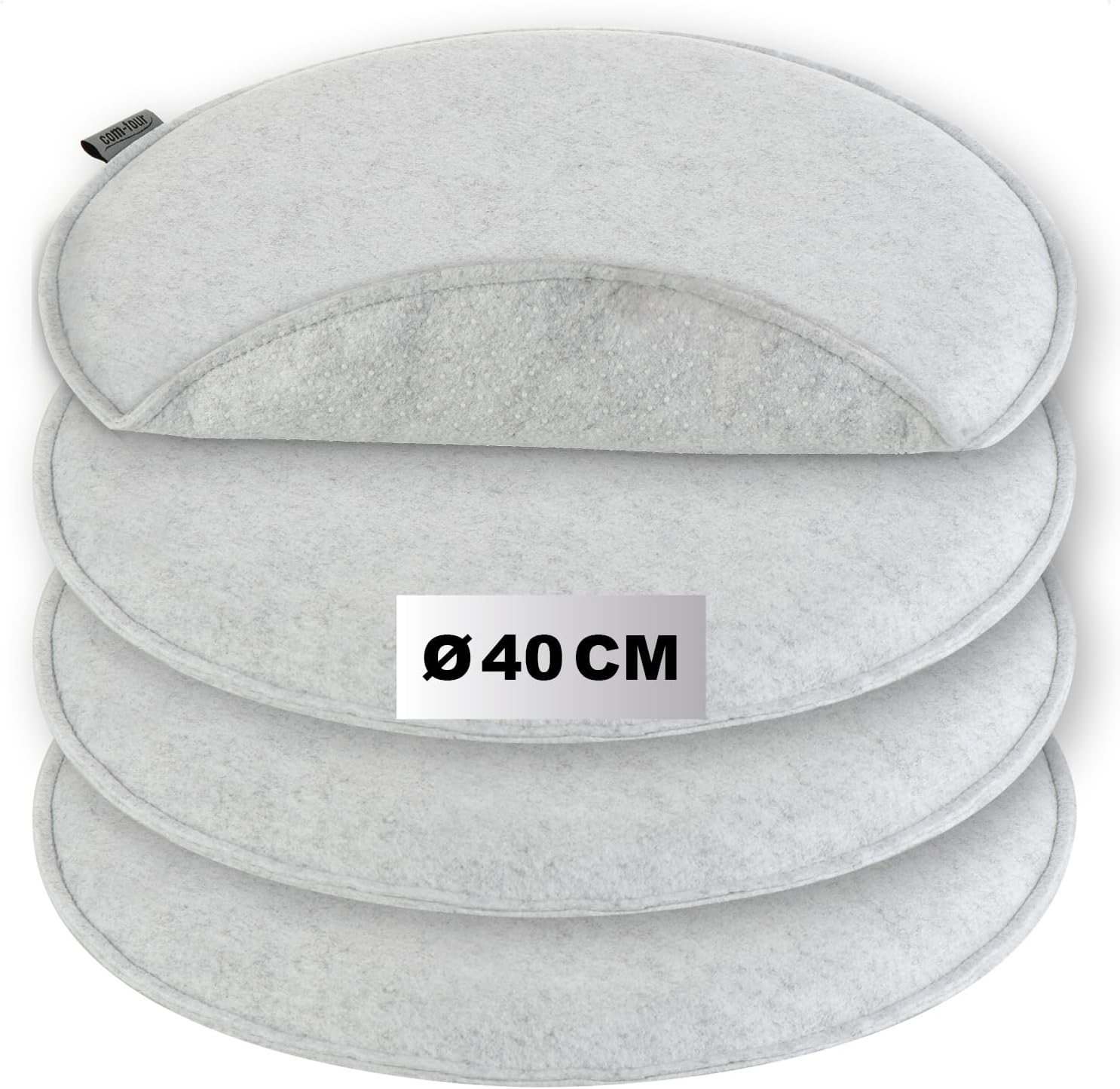 com-four 4 x Sitzkissen aus Filz, Ø 40 cm, gepolsterte Stuhlauflage, runde Sitzauflage für Esszimmer, Garten, Balkon, rutschfeste Unterseite mit Rutschschutz