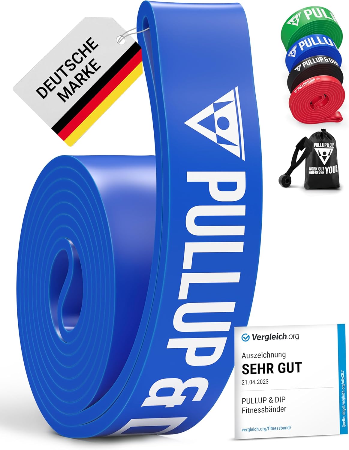 PULLUP & DIP Fitnessbänder, Widerstandsbänder mit Tasche, Türanker (mit Sets) und Übungsanleitung, einzeln & im Vorteilsset, Pull-Up Band Fitnessband für Calisthenics