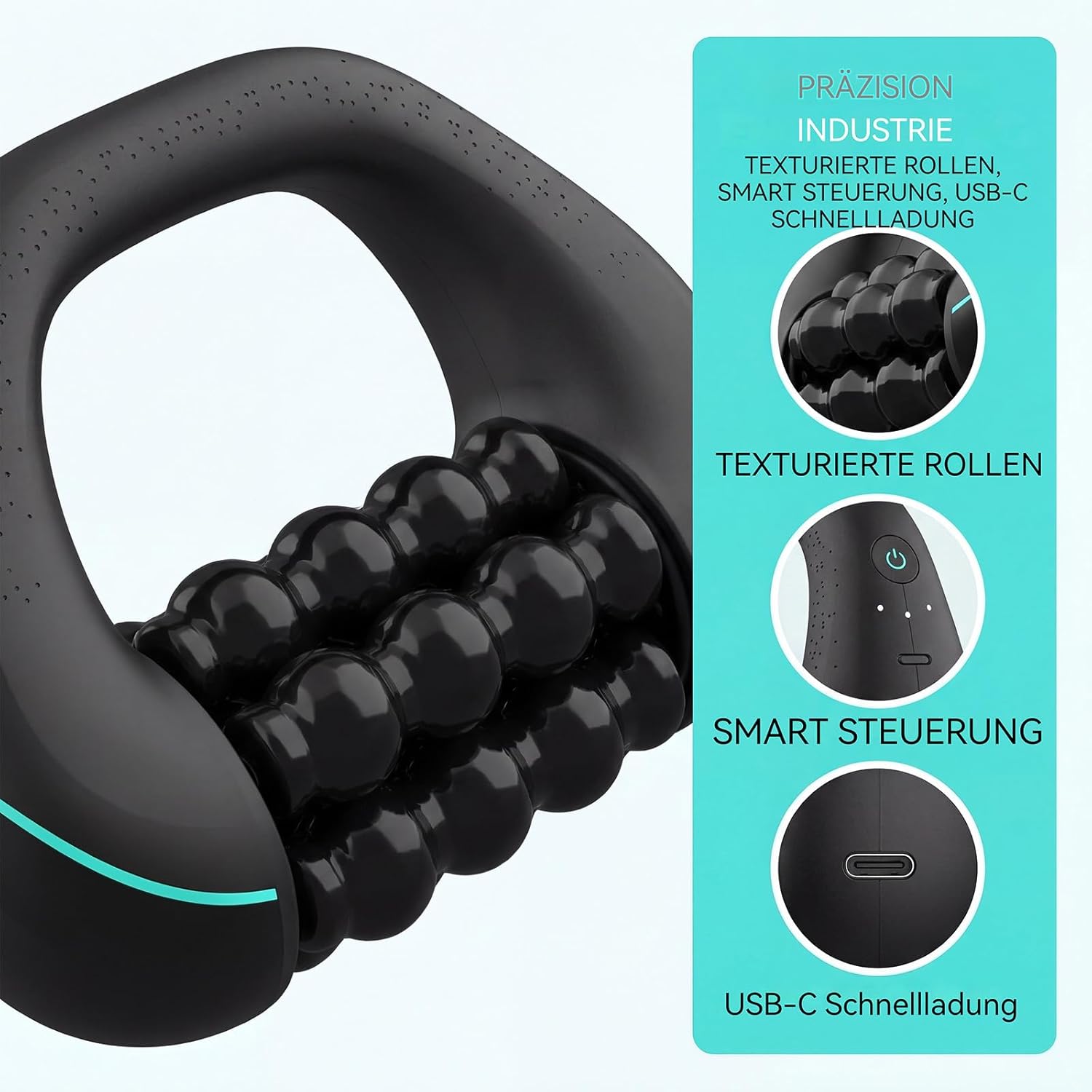 Elektrisches Handmassagegerät mit Rädern – Massagerolle, Tiefengewebsmassage, 3 Intensitätsstufen & wiederaufladbar für Muskelentspannung, ergonomischer Mehrfachgriff, Geschenkauswahl (B) – Bild 3