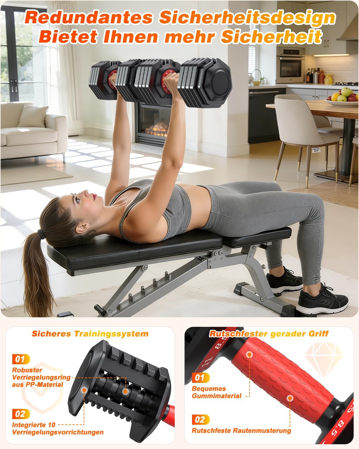 Rendpas verstellbares Hantelset | 5 & 10 Gewichtsstufen | 2–24,5 kg verstellbare Hanteln | Platzsparend für das Heim-Fitnessstudio – Bild 6