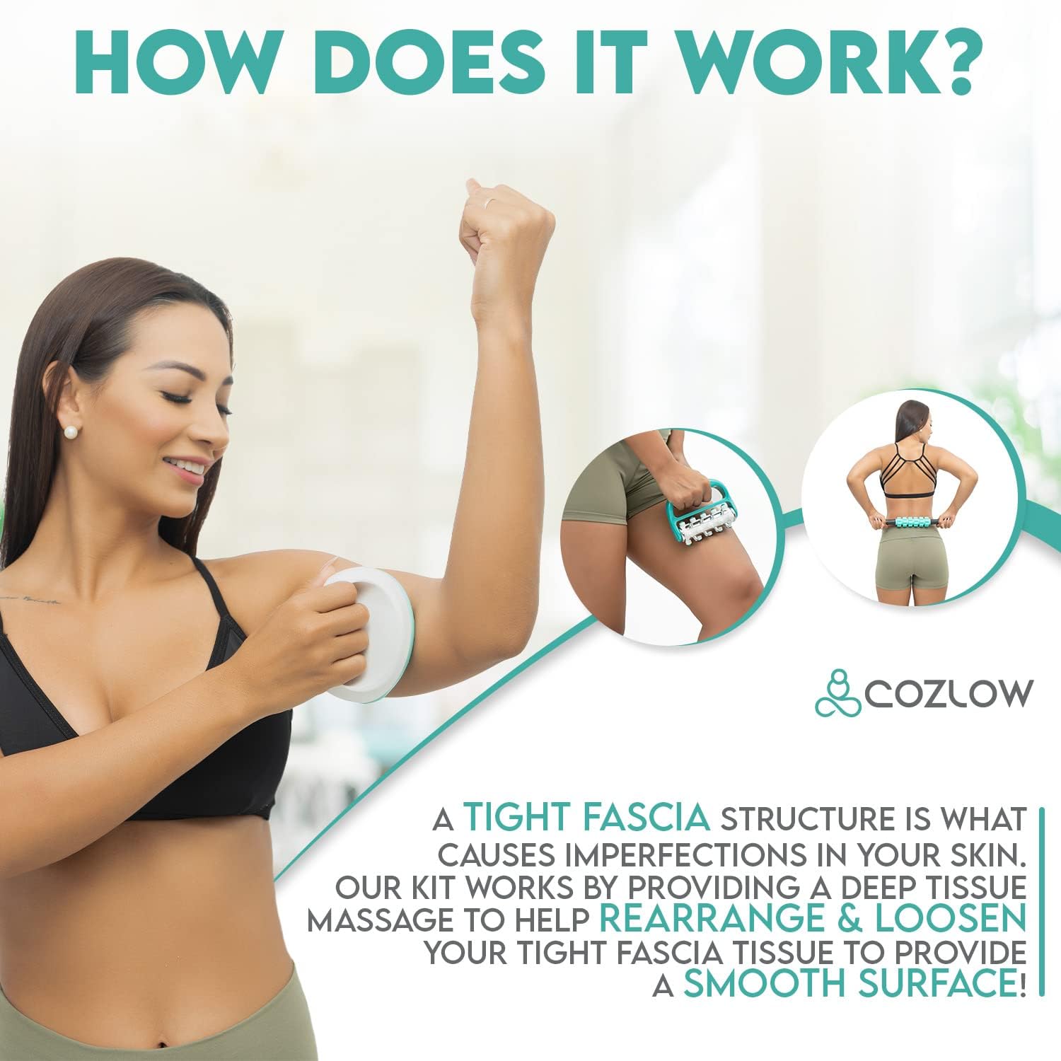 3-in-1-Faszienrollen-Set, hilft, das Auftreten von Cellulite zu reduzieren und fördert die Durchblutung, Faszienmassagegeräte für Oberschenkel, Hüften, Arme und Körper von Cozlow – Bild 4