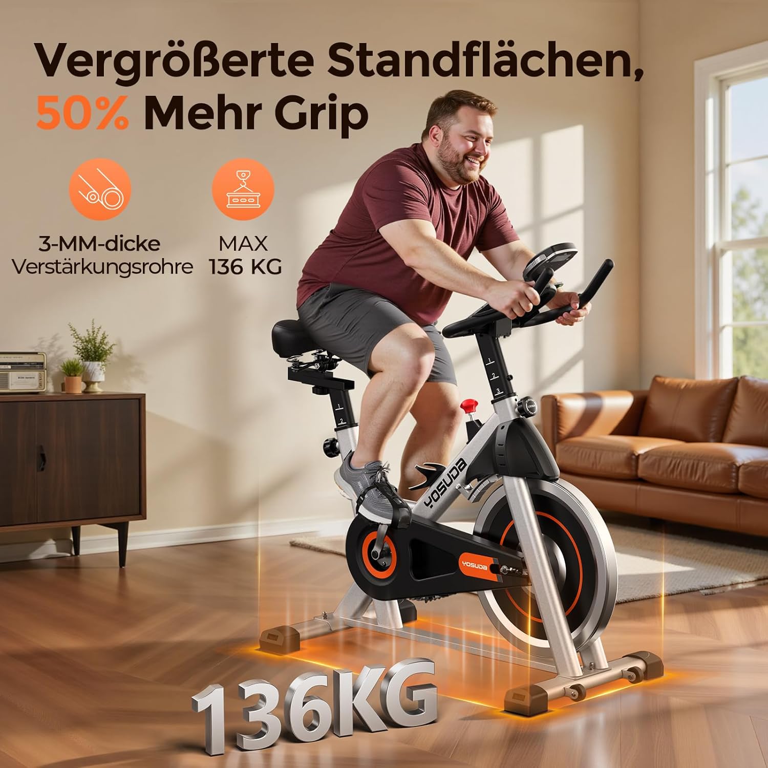【2026 Aktualisiert】YOSUDA Heimtrainer Fahrrad, Leises Hometrainer Fahrrad mit einstellbarem magnetischem Widerstand, LED-Monitor, Tablet-Halter, Spining Bike Inndoor für Kardiotraining zu Hause – Bild 8