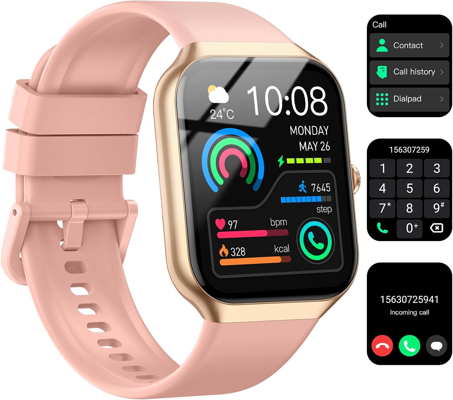 Smartwatch Damen Herren mit Telefonfunktion, 1,96 Zoll Fitnessuhr mit Herzfrequenz SpO2 Schlafmonitor Schrittzähleruhr IP68 Wasserdicht Smartwatch mit 113+ Sportmodi, Sportuhr für Android iOS