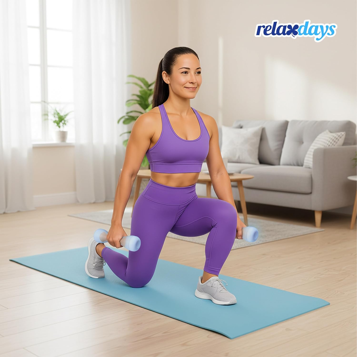 Relaxdays verstellbare Kurzhanteln, 2er-Set, verstellbare Gewichte 1 kg, 1,5 kg, 2 kg, gummiert, Fitnesshanteln, blau/grau – Bild 2