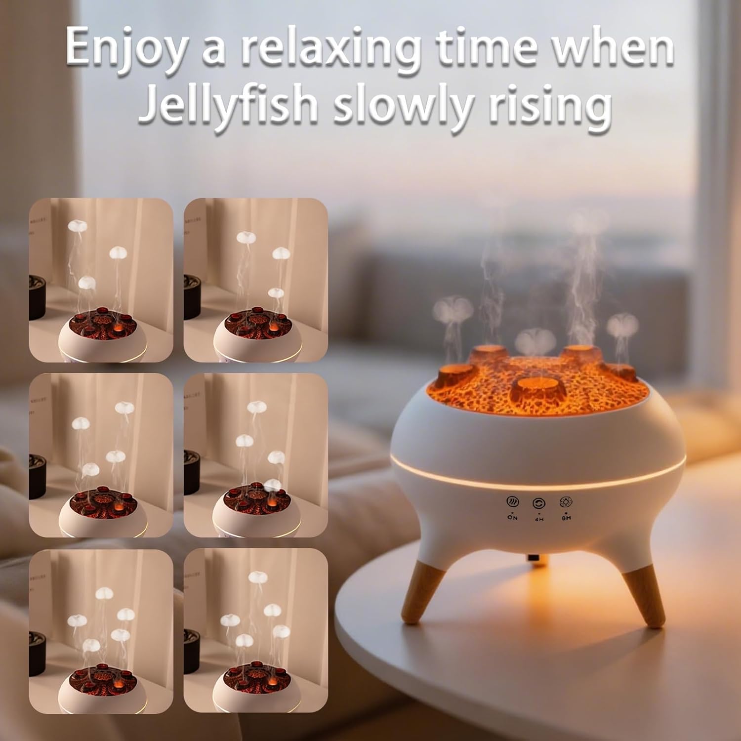 Flammen Aroma-Diffusor 250 ml, Ultraschall-Luftbefeuchter & Duftöl-Diffusor mit 2 Sprühmodi, 7 LED-Farben, Timer-Funktion & Flammeneffekt, leiser Luftverteiler mit Quallennebelring – Bild 4