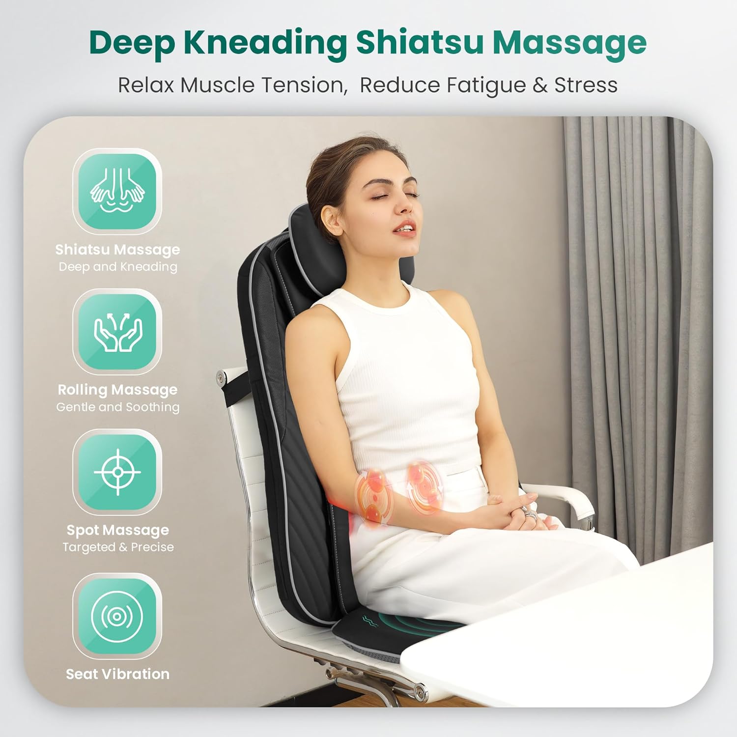 Snailax Shiatsu-Massagesitzbezug mit Wärme- und Vibrationsfunktion, Massagekissen für Nacken und Schulter, Rückenmassagegerät, Geschenke für Männer und Frauen – Bild 2