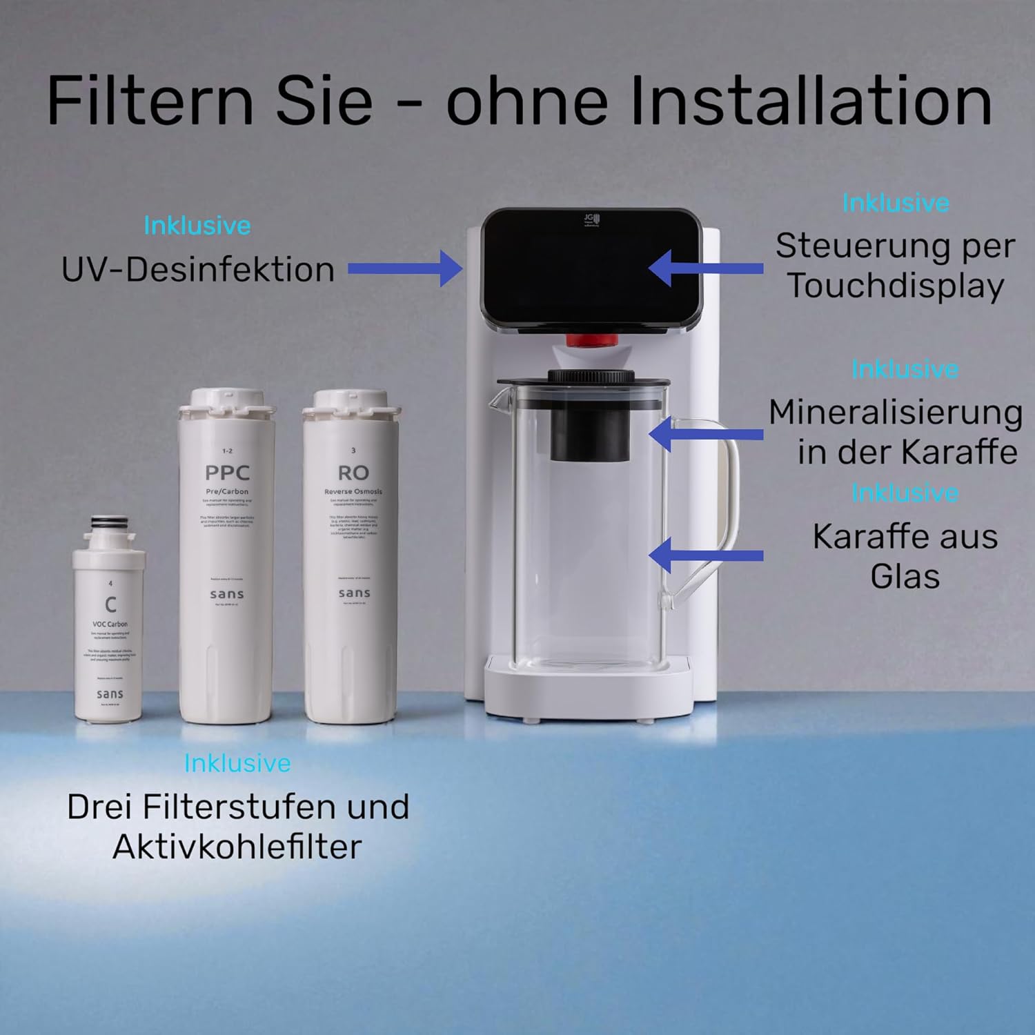 Vivalis One Tischosmosesystem mit Heißwasser und UV – 6-stufiger Umkehrosmose-Wasserfilter, 3,2 l Tank, 45–95 °C, Alca-Mineralisierung – Bild 4