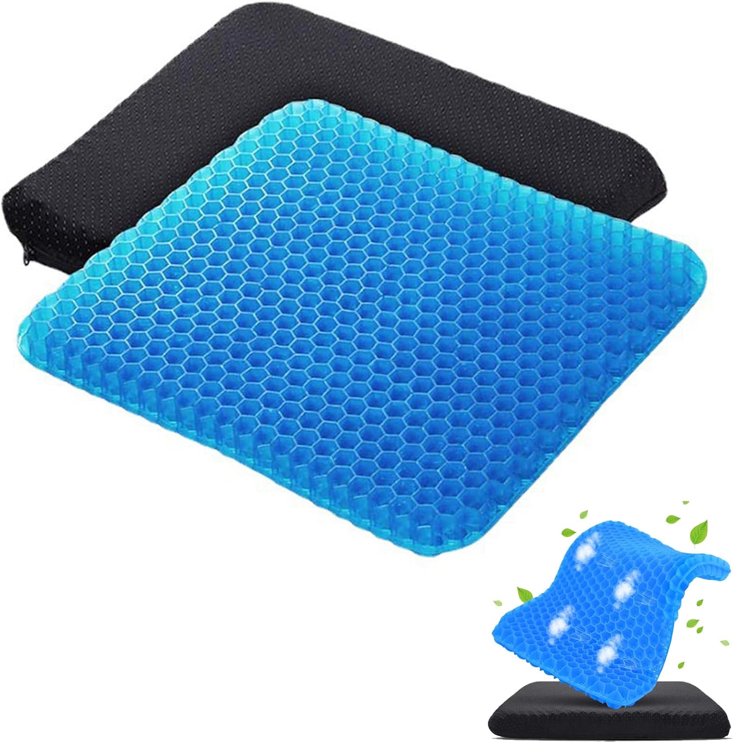 Gel-Sitzkissen, Gelkissen-Sitzkissen mit rutschfestem Bezug, Sitzkissen, orthopädisch, Wabenstruktur, elastisches Sitzkissen, atmungsaktives Stuhlkissen für Auto, Büro, Rollstuhl