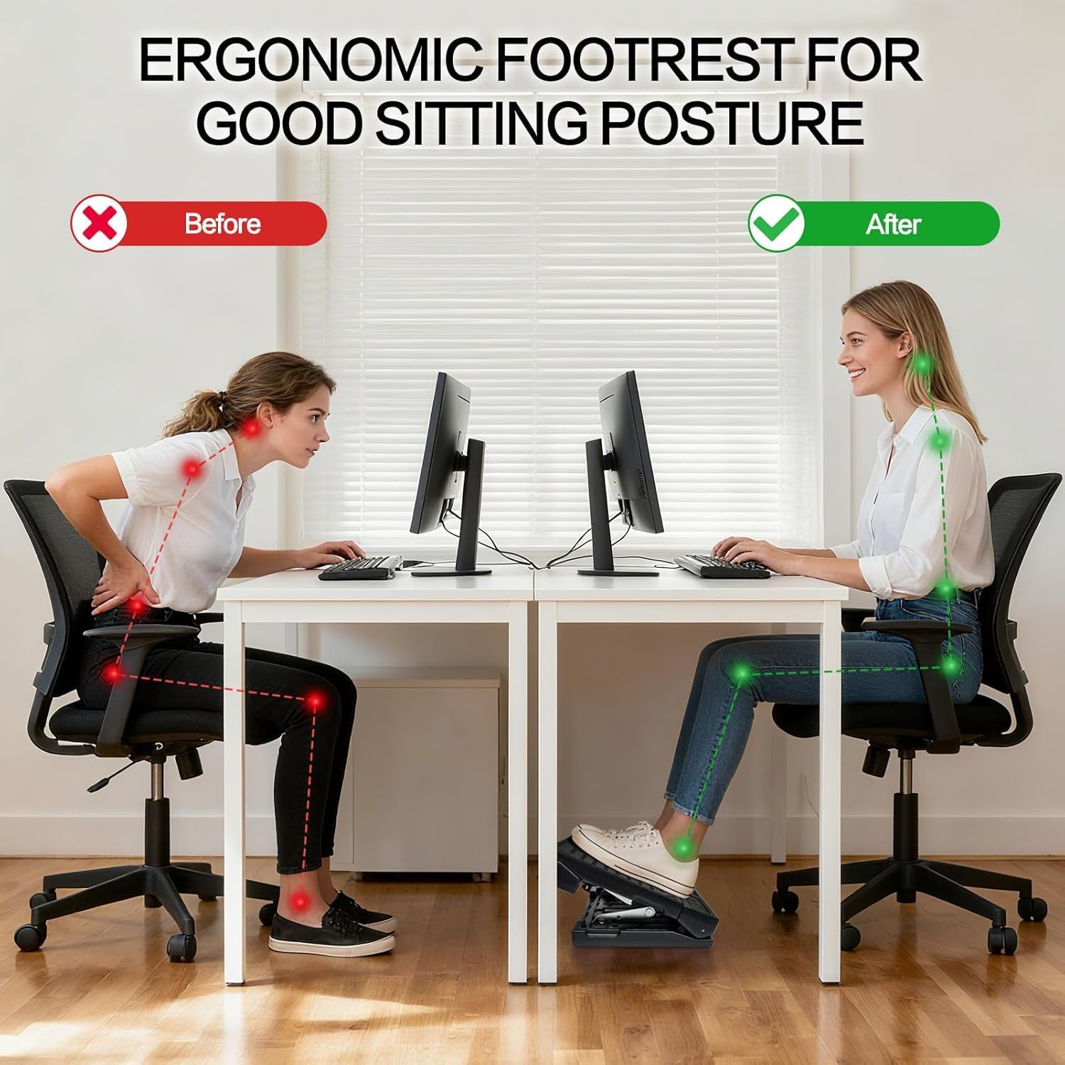 Fußstütze, Schreibtisch, stufenlos verstellbar, Fußstütze, Fußhocker mit Massage, ergonomisch, höhenwinkelverstellbar, für Büro und Zuhause (schwarz) – Bild 2
