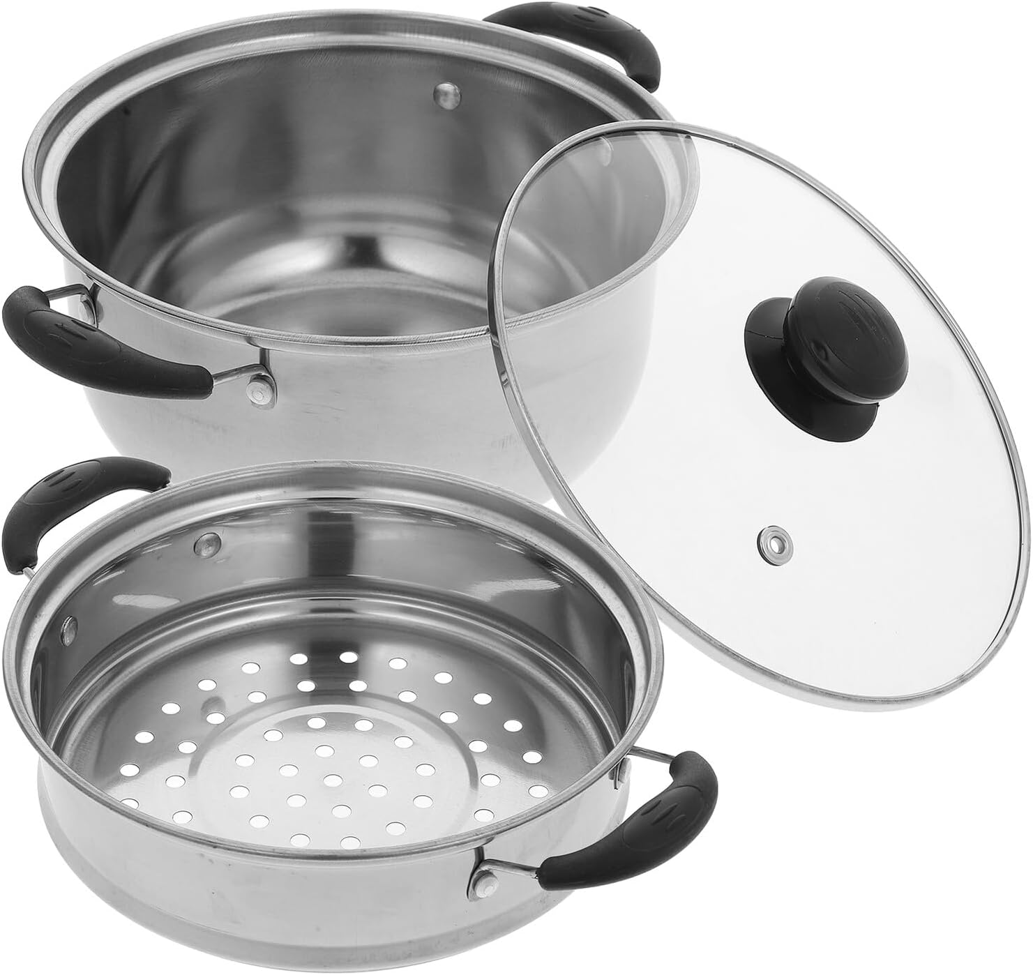 Dampfgarer und Suppentopf für gesundes Kochgeschirr, Edelstahl, 20 cm Durchmesser, mit verdicktem Boden, geeignet für Elektro- und Gasherde