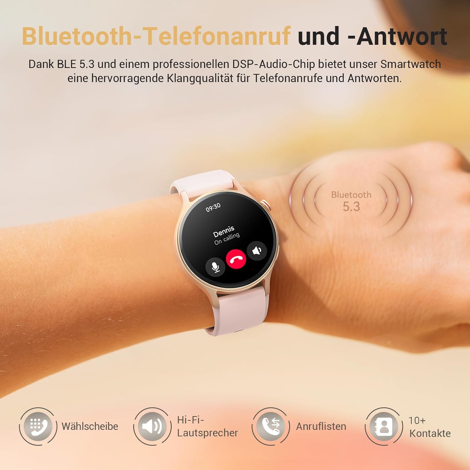Runde Smartwatch für Damen mit Telefonfunktion, 1,32 Zoll AMOLED-Display, Fitnessuhr mit 110+ Sportmodi & 3ATM, Uhren Damen Herren für iOS/Android, Schrittzähler mit Herzfrequenzmesser/SpO2/Schlafmonitor – Rosa – Bild 2
