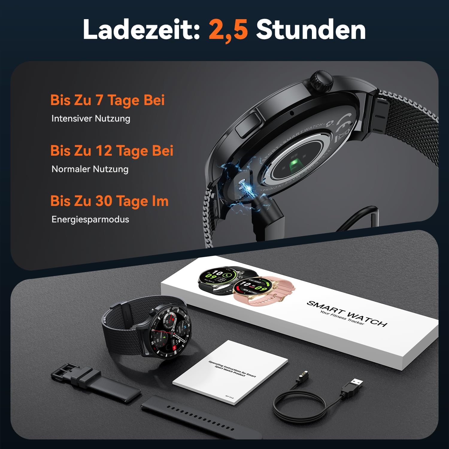Smartwatch Herren Damen Fitnessuhr mit Telefonfunktion: Bluetooth Anrufuhr Wasserdicht Fitness Tracker Smartwatch mit Herzfrequenz Schlafmonitor Schrittzähler Sportuhr Uhren Android iOS – Bild 7