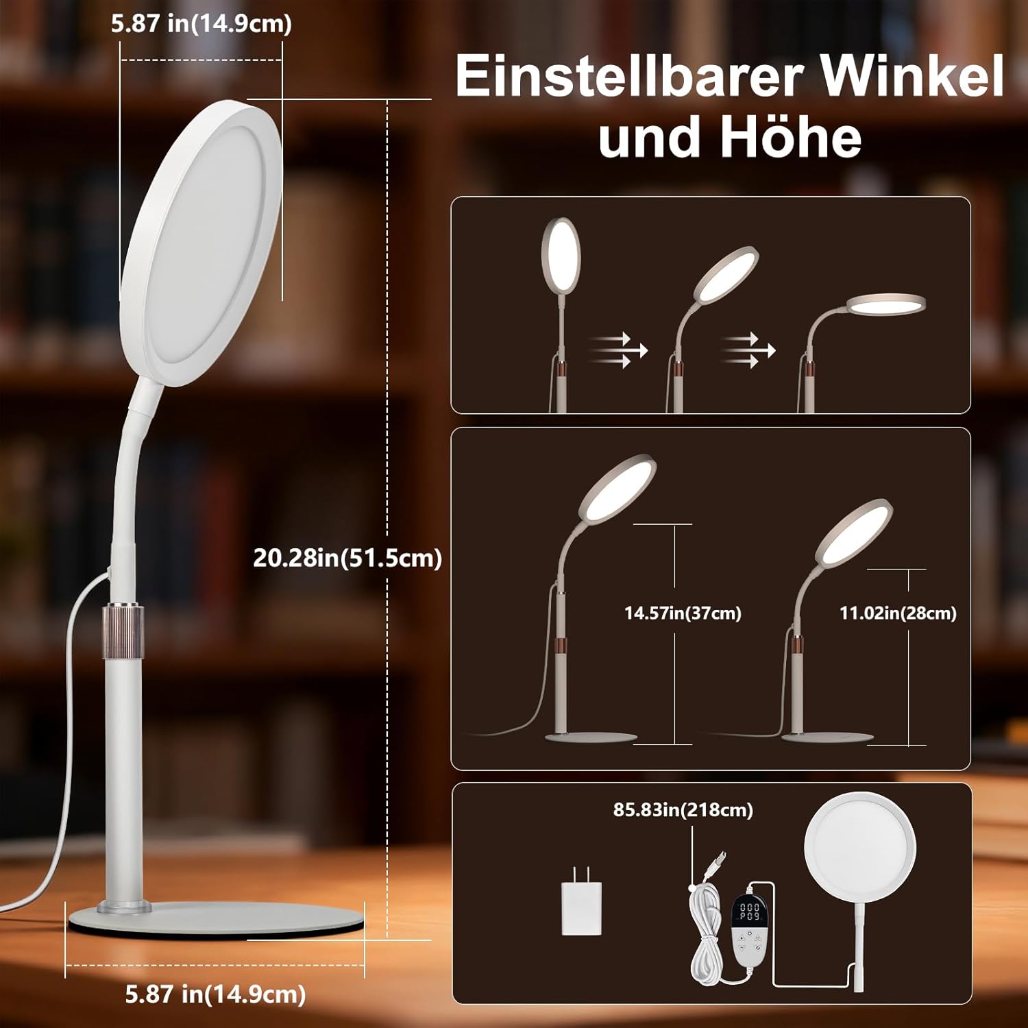 Tageslichtlampe, 10000 Lux, 3 Farbtemperaturen, 9 Helligkeitsstufen und Timer, ideal zum Lesen/Büro/Schlafzimmer (weiß) – Bild 7