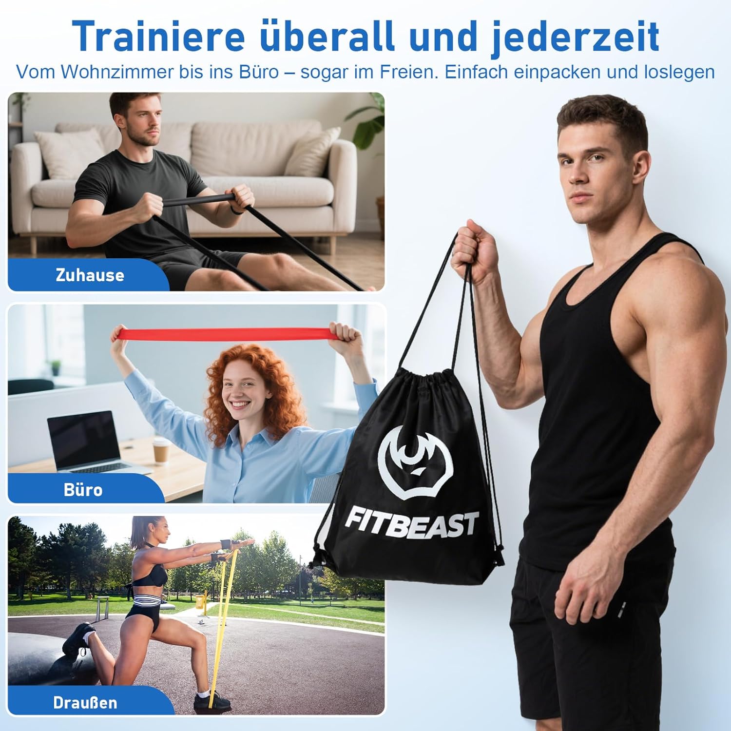 FitBeast Widerstandsbänder-Set, Widerstandsband-Set mit Handschuhen, Türanker, Griffen und Tragetasche für Krafttraining, Calisthenics, Yoga, Mobilität und Heimtraining – Bild 6