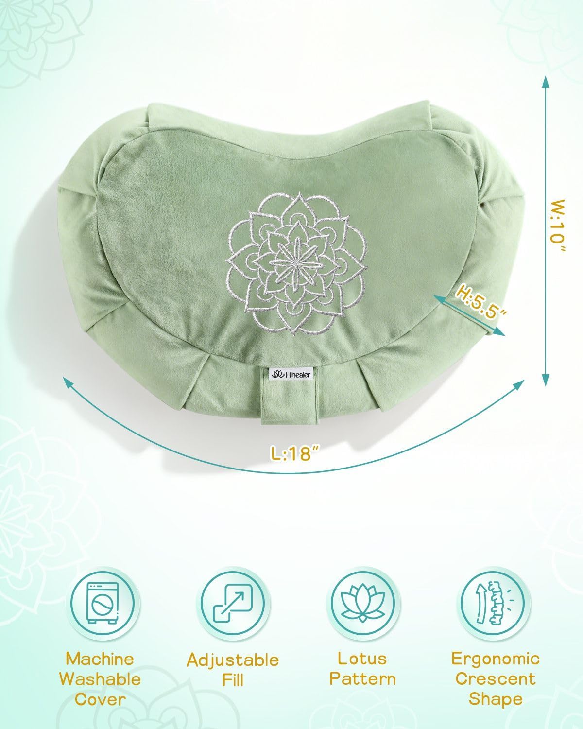 Premium-Meditationskissen – bequemes Bodenkissen für Erwachsene, traditionelles Halbmond-Meditationskissen, Yoga, Buchweizenrolle – Bild 4