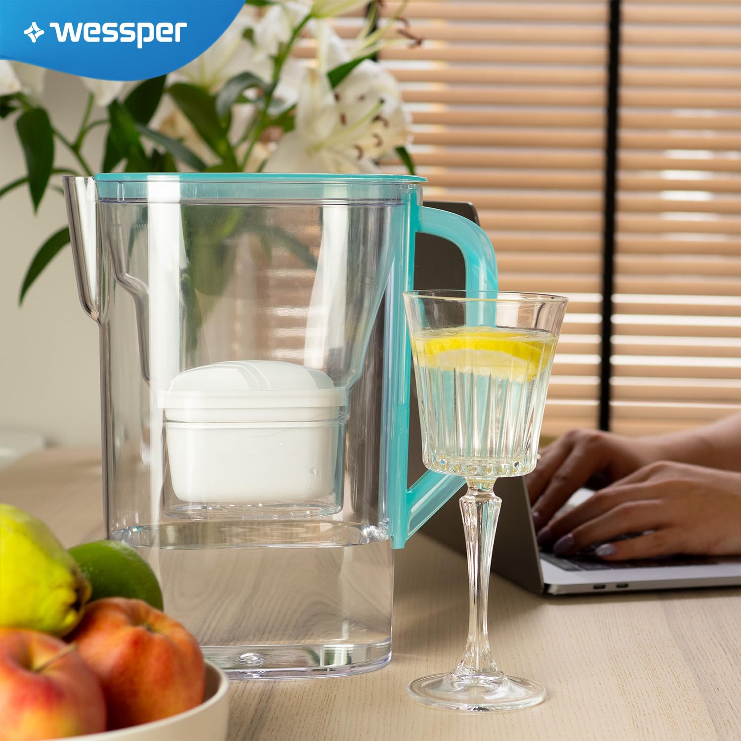 Wessper Wasserfilterkanne 2,7 l – kompatibel mit Brita Maxtra Filterkartusche – inklusive 1 Filterkartusche – reduziert Kalkablagerungen – ideal für Kühlschranktür – Mint – Bild 7