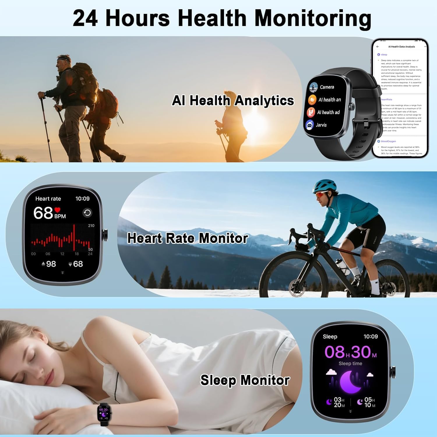 Smartwatch Damen Herren, 1,91 Zoll Smartwatch Bluetooth Anrufe, Fitness Tracker Schrittzähler mit 110+ Sportmodi, Herzfrequenz/SpO2/Schlafmonitor, Fitnessuhr, IP68 wasserdichte Fitnessuhr für Android – Bild 6